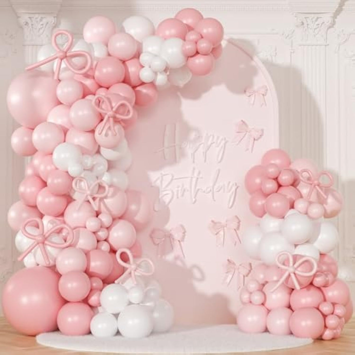 Coquette Pink Bow Balloon Garland Kit – 145 PCS for Birthday Party Decorations