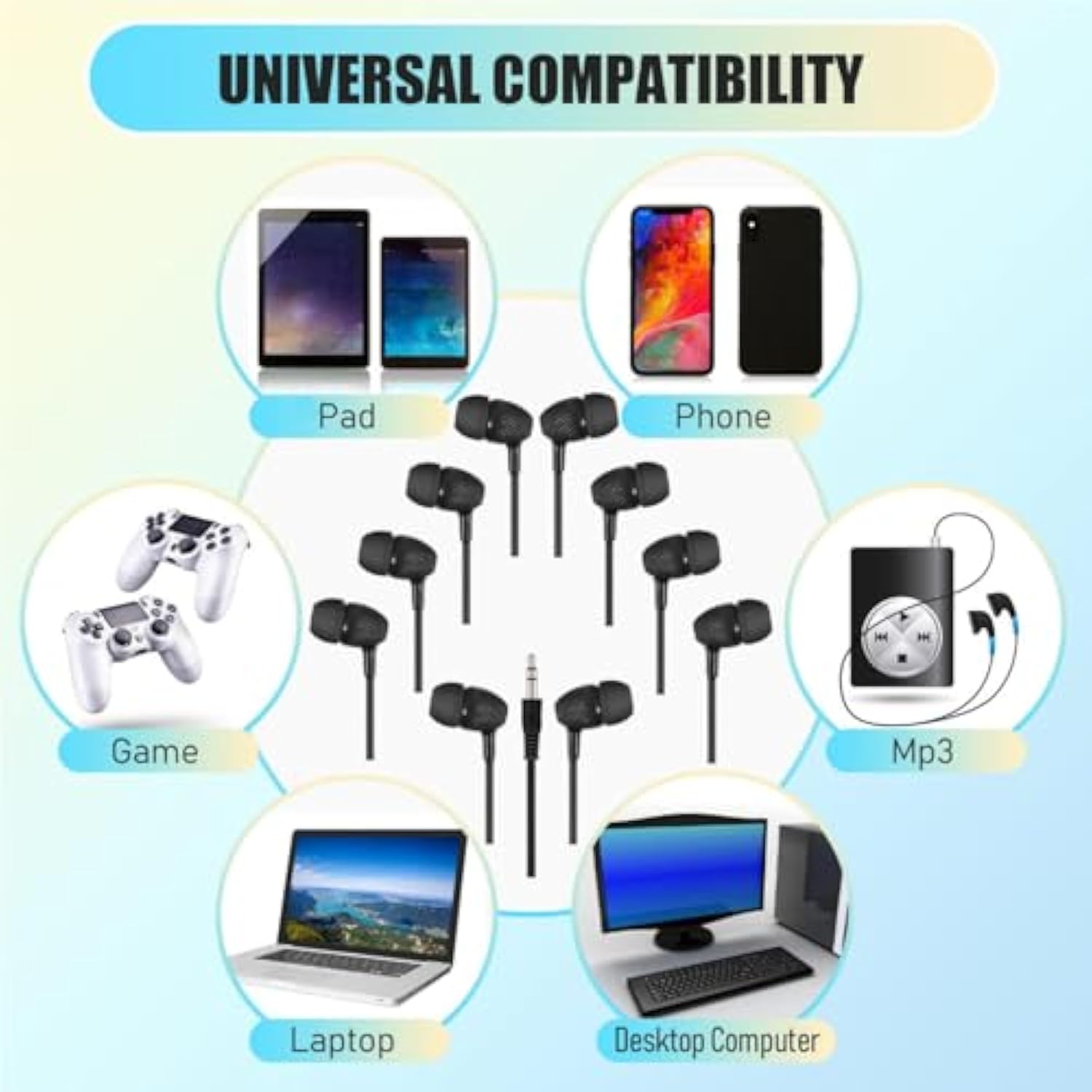 200 Pack Earbuds Bulk Kids Earphones 3.5 Mm Classroom Headphones For Students