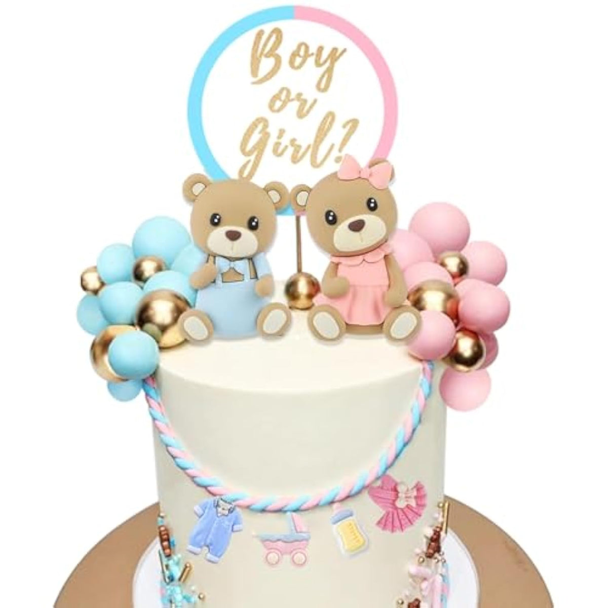 Bear Cake Toppers & Gender Reveal Balls Boy/Girl Shower Party Decorations