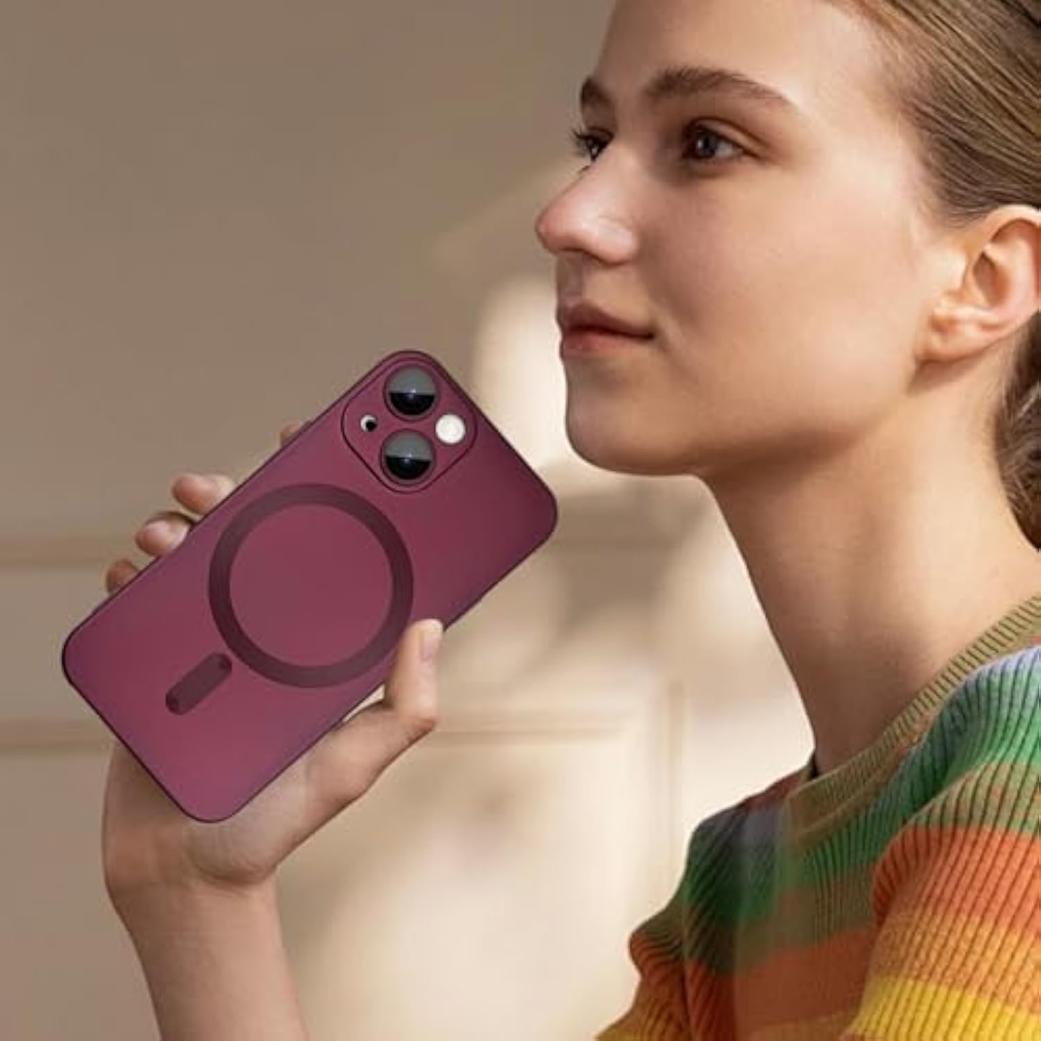 Magnetic Case For 13 Phone Case For Women/Men, Matte Luxury Soft Metallic Luster Design With Camera Lens Protector, Compatible With Magsafe Case For 13 6.1"-Wine Red