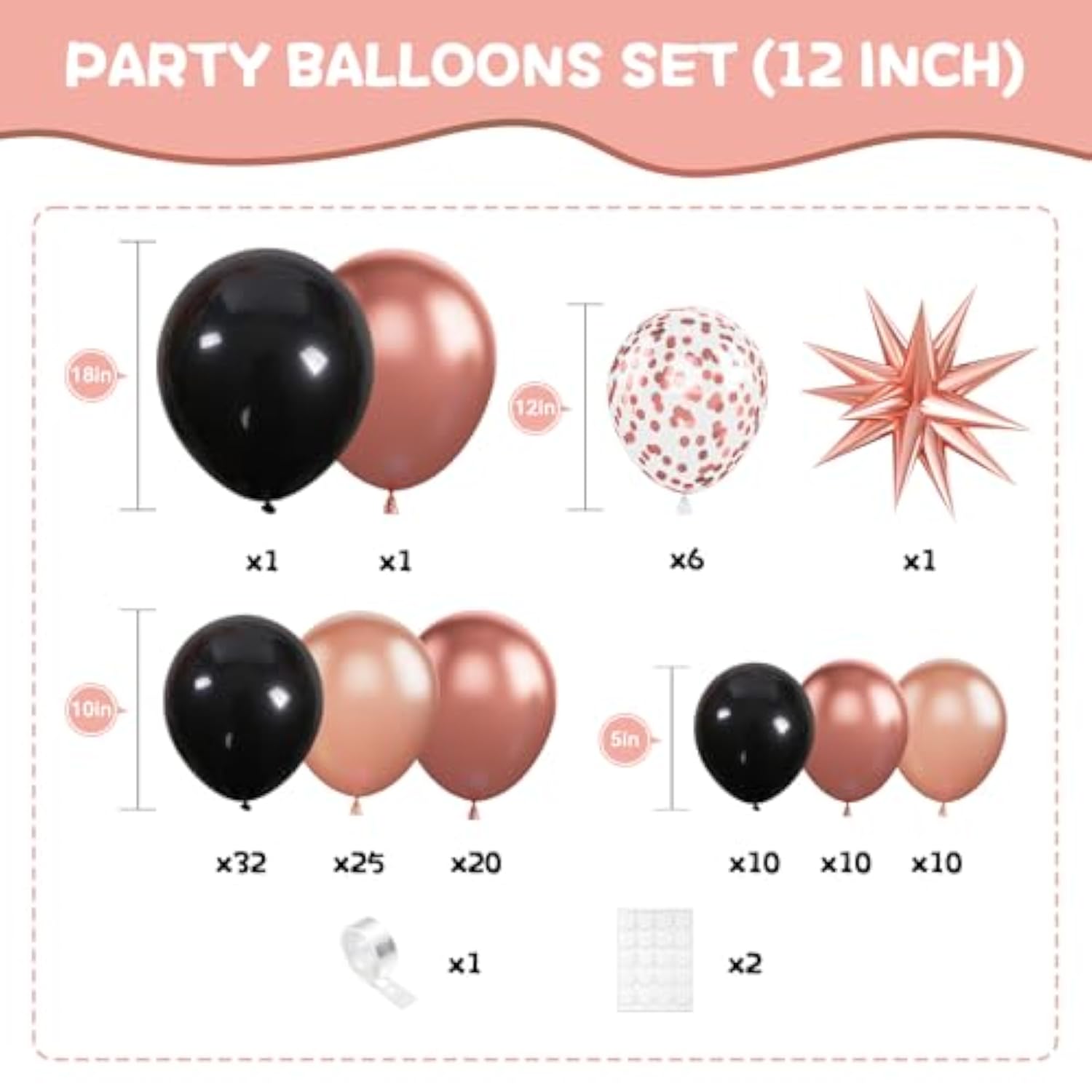 120-Pc Rose Gold & Black Balloon Garland Kit Metallic, Confetti & Star Foils