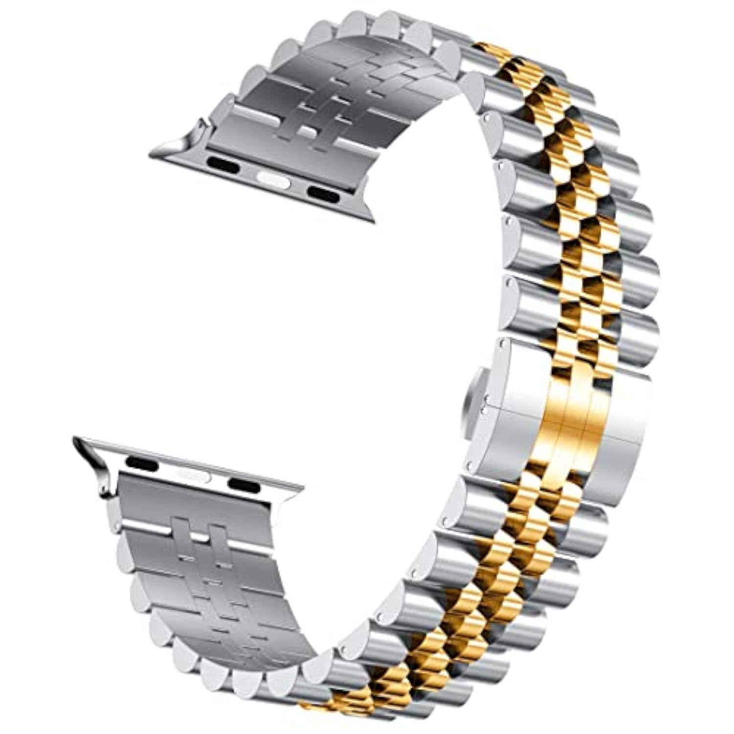 Compatible With Apple Watch Ultra 2 Band 49Mm 46Mm 45Mm 44Mm 42Mm,Stainless Steel Heavy Band With Butterfly Folding Clasp Link Bracelet For Iwatch Ultra Series 10/9/ 8/7/6Men,Silver/Gold