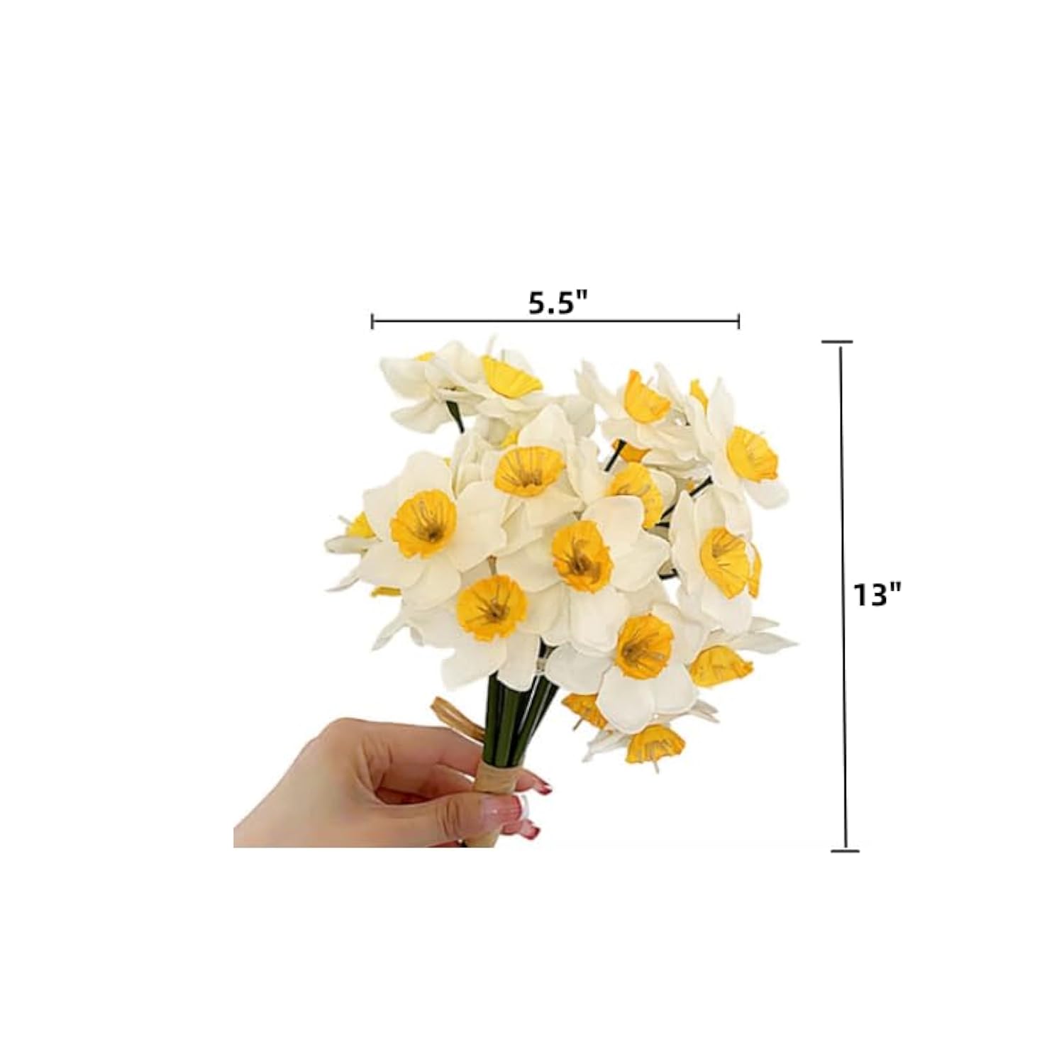 18 Pcs Artificial Flowers White Artificial Daffodils Flowers Real Touch Faux Silk Daffodils Flowers With Stems Flower Arrangement For Party Wedding Office Home Decor (White)