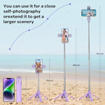 Mini Tripod Stand & Selfie Stick With Wireless Remote & Removable Light, Extendable Stand 360 Rotation Compatible With & Android Samsung (Purple)