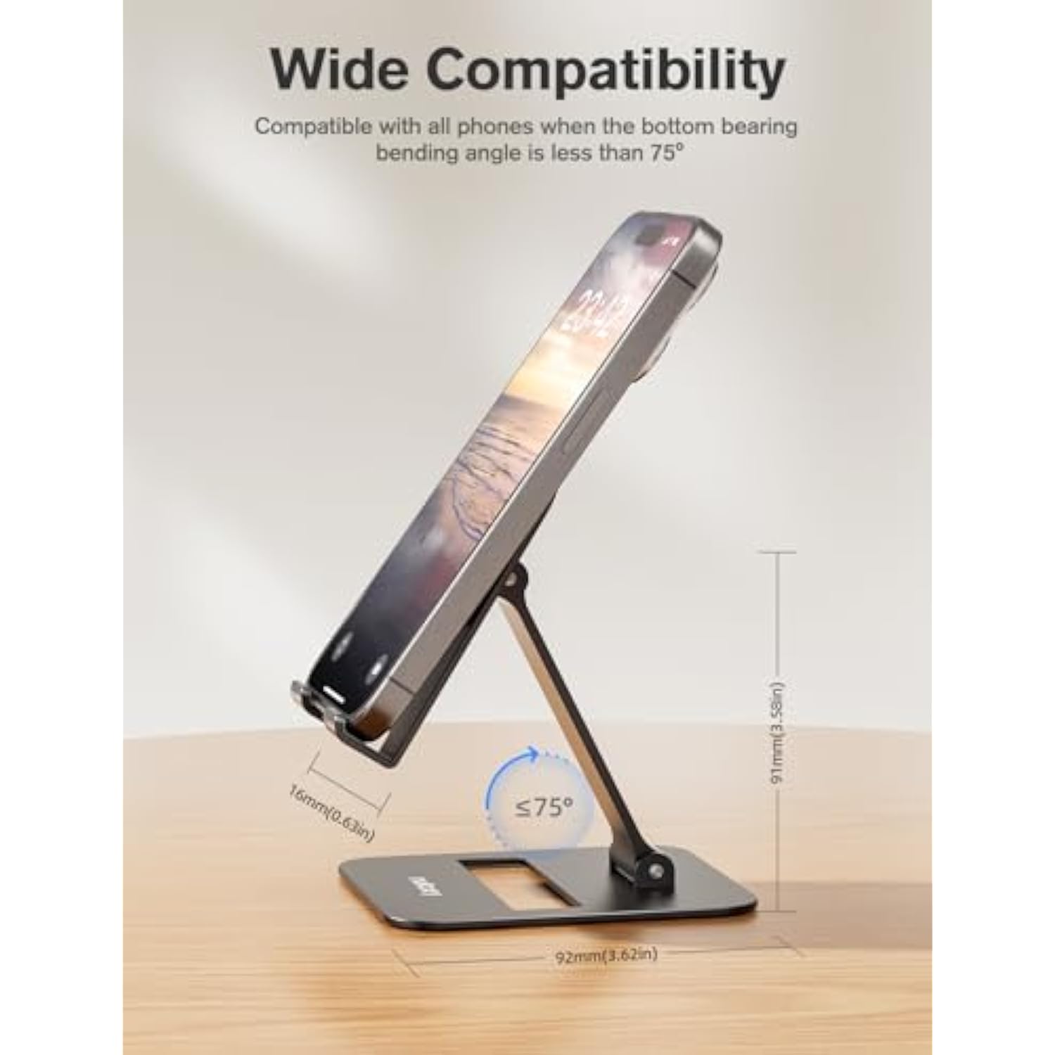 2 Pack Dual Folding Cell Phone Stand, Fully Adjustable Phone Holder For Desk, Compatible With 16 15 14 13 12 11, Nintendo Switch, All Phones, Black & Rose Gold