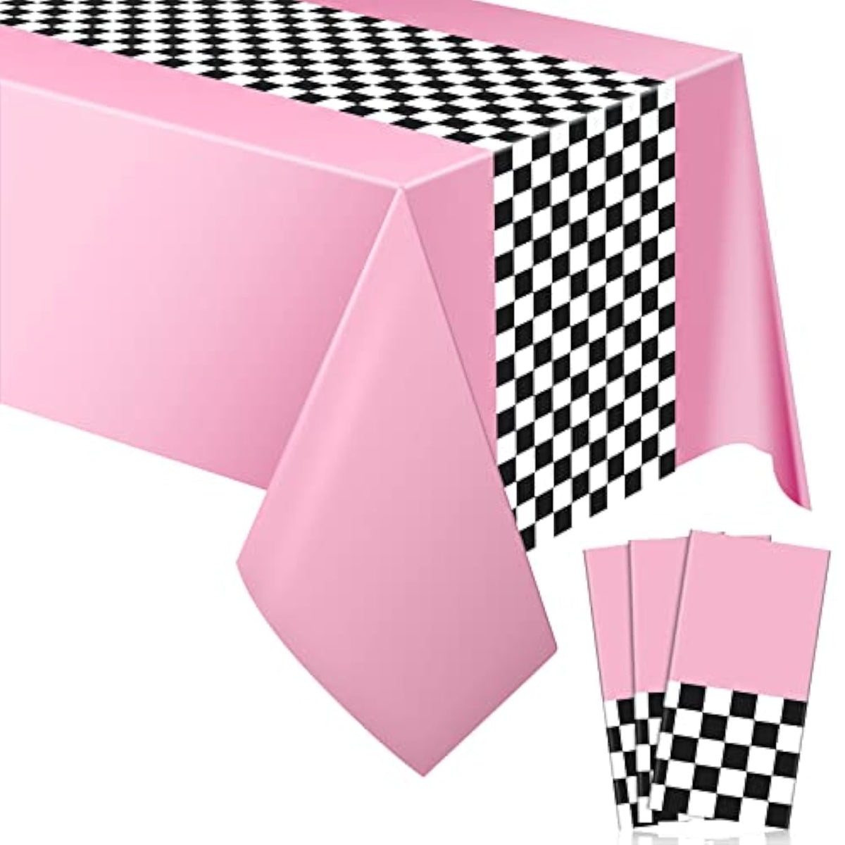 3PCS Car Birthday Party Tablecloths (54"x108") for Racing Theme Decor (Pink)