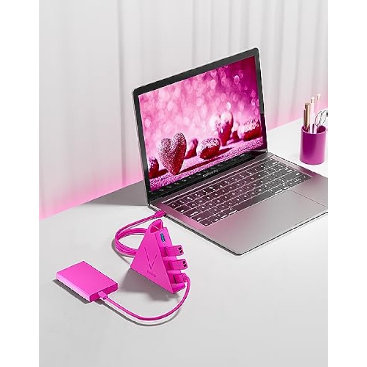 Usb Hub 3.0, 4-Port Usb Splitter For Laptop, Ps4 Keyboard And Mouse Adapter Compatible With Xbox, Pc, Macbook, Surface Pro, Flash Drive, Hdd, Console, Printer, Camera,Keyborad,Mouse, Hot Pink