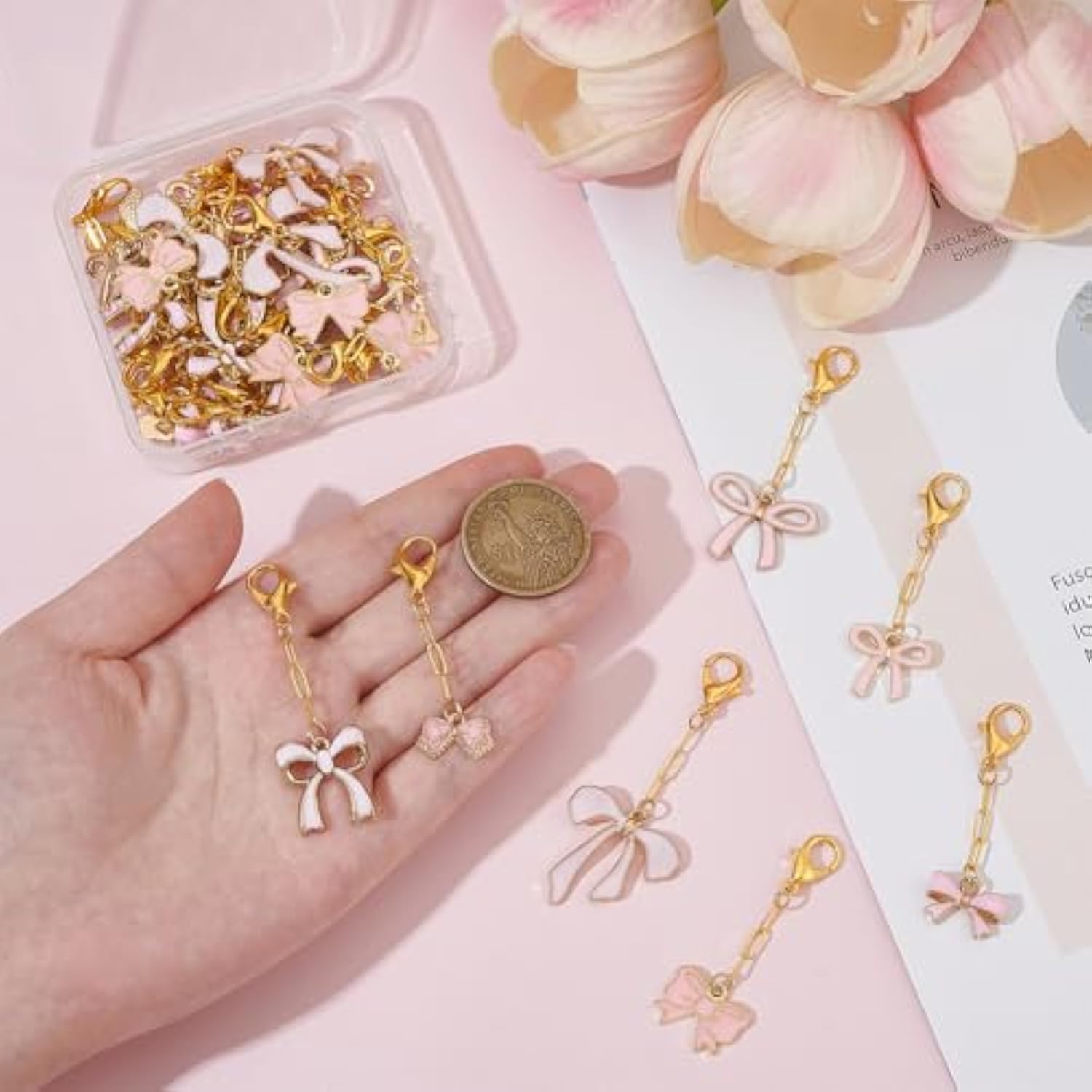 35Pcs 7 Styles Bow Keychains Party Favors Bowknot Key Chains For Women Pink Cute Bow Bag Charm Purse Accessories Gifts Supplies For Birthday Party Decorations Daily Use Handbag Backpack
