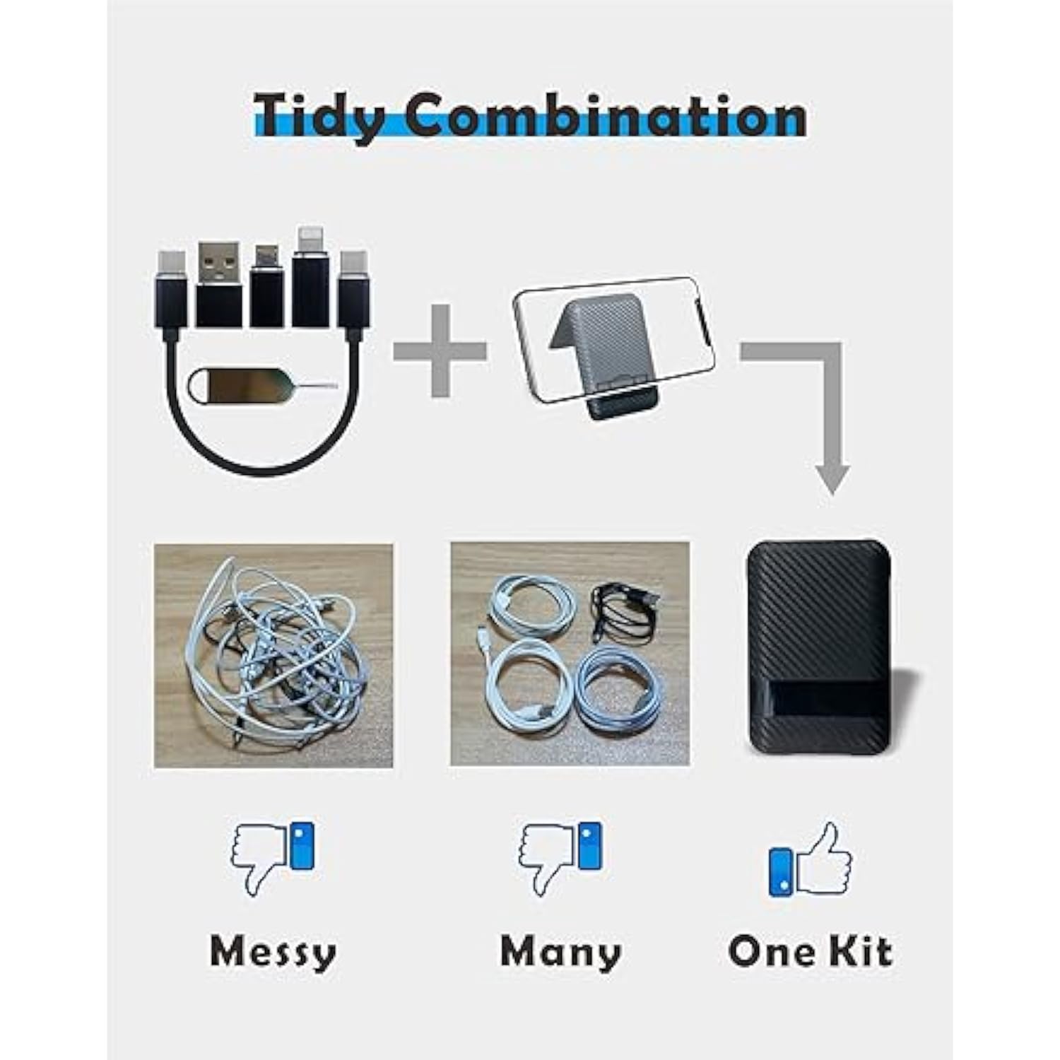 Usb Type C To C Charging And Data Transfer Cable With 3 Adapters Combination Set In Credit Card Size Case, Black