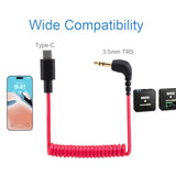 Usb C To 3.5Mm Cable For Rode Wireless Go Ii, Coiled Right Angle Trs Male Dac Aux Adapter Audio Cord Compatible With Iphone 15 Pro Max Plus, Galaxy S23 Ultra, Pixel 7 Ipad Air Mini