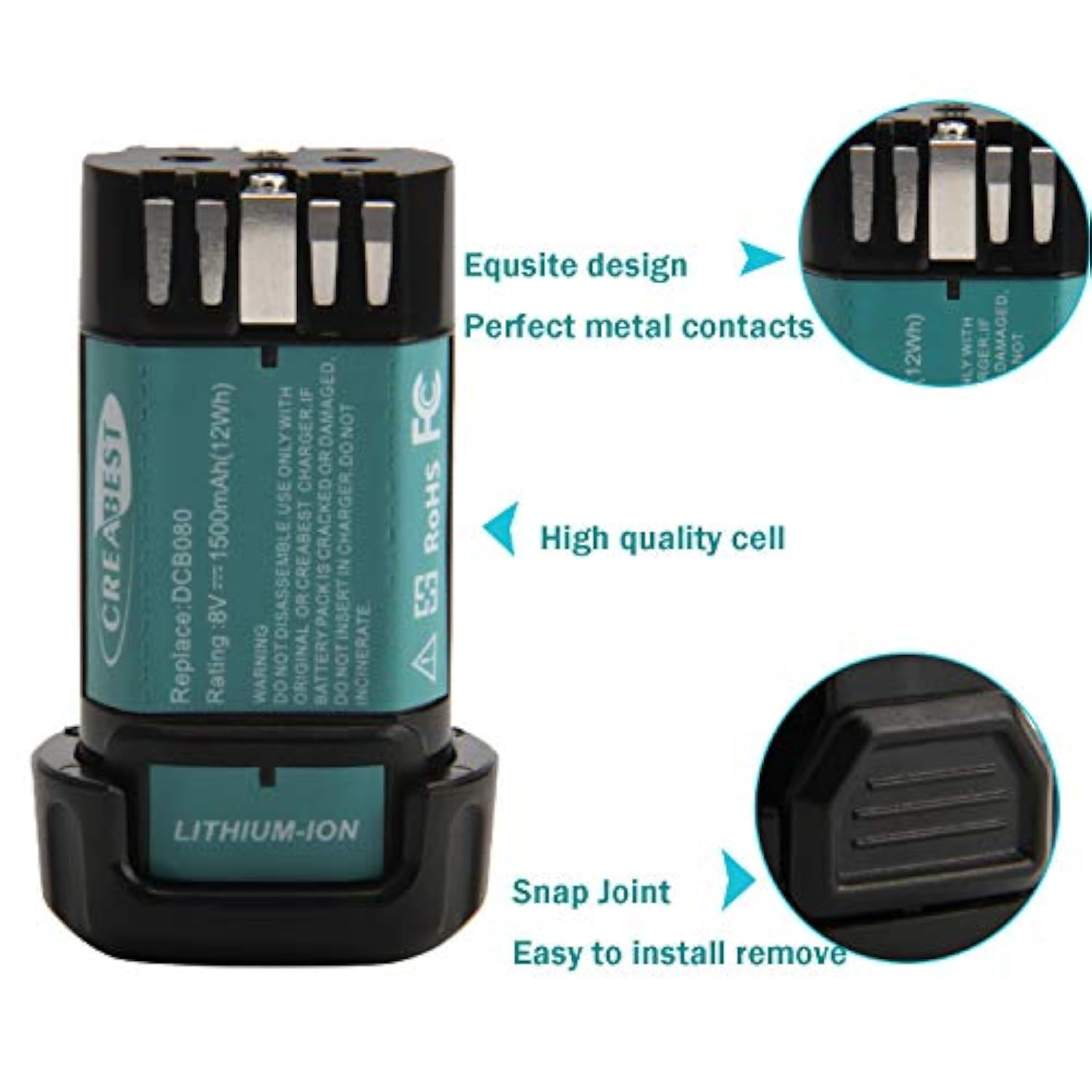 1500mAh 8V Li-Ion Battery for Dewalt DCB080, DCF680 Series Tools
