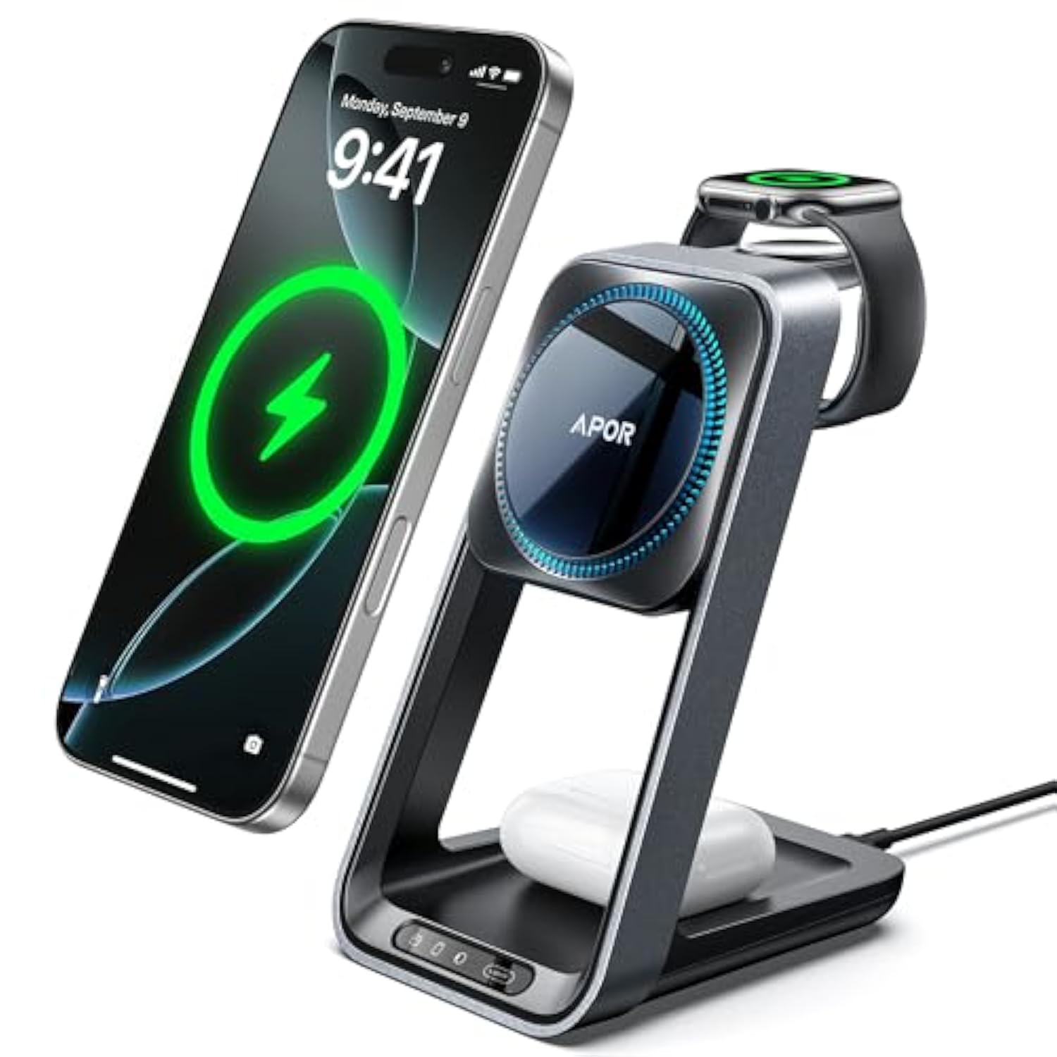 3 In 1 Charging Station With Cooling Fan, Wireless Charging Station For Multiple Devices, Magsafe Wireless Charger Stand For Iphone 16 15 14 13 12, Apple Watch Charger 10 Ultra 2, Airpods 4 3 Pro 2