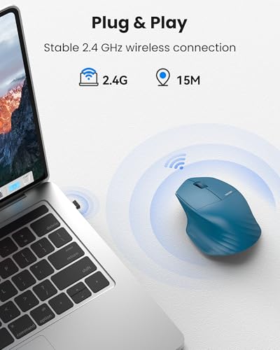 Wireless Mouse, 2.4Ghz Computer Mouse, 3 Adjustable Dpi Silent Mouse With Usb A Receiver, 3 Buttons, 24 Months Battery Life, Ergonomic Wireless Mouse For Laptop, Pc, Mac, Desktop-Blue
