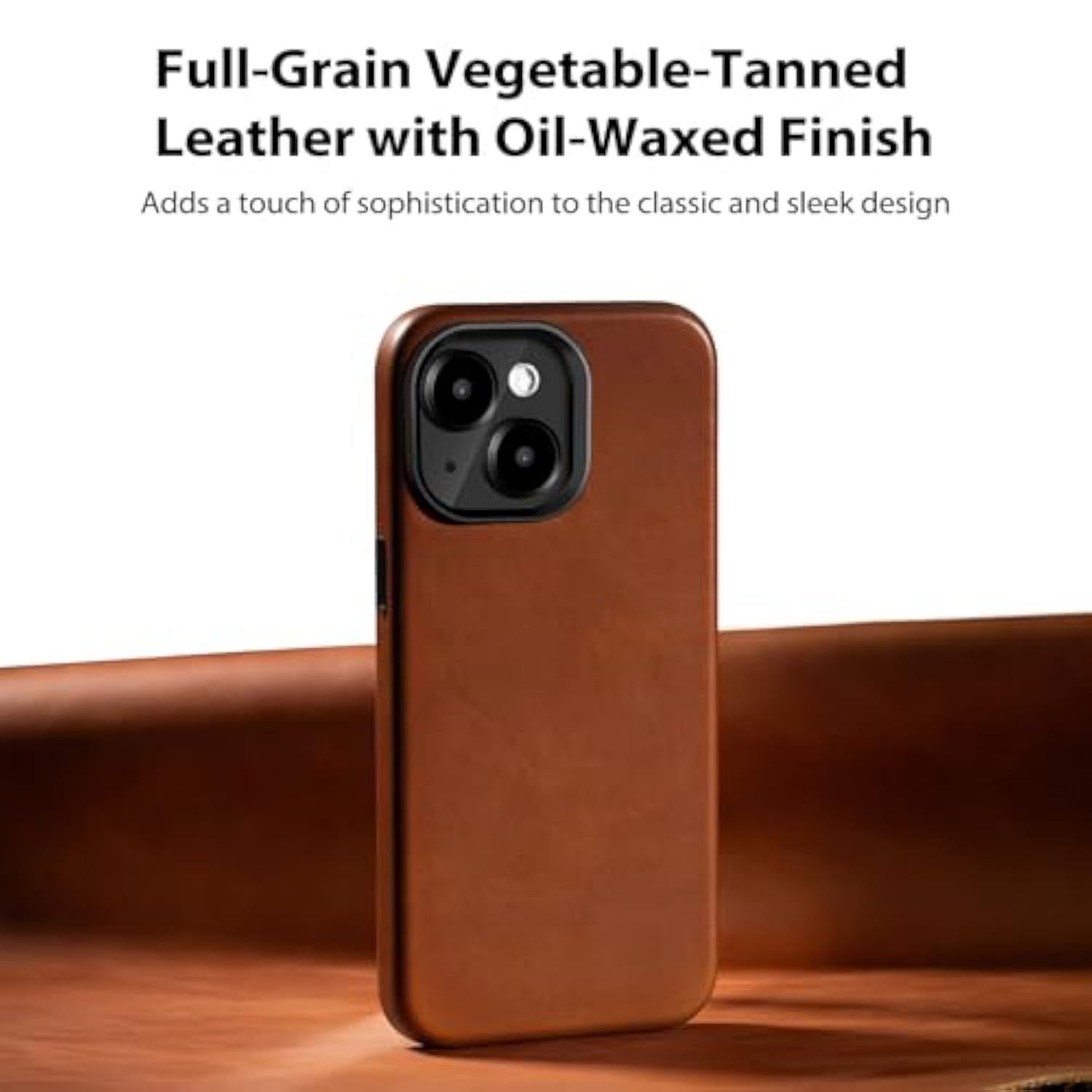 Compatible With Iphone 13 Leather Case, Compatible With Magsafe, Premium Full-Grain Vegetable-Tanned Leather [Luxury & Classy] Rich Patina, Secure Grip, Metal Buttons Cover (6.1") Saddle Brown