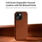 Compatible With Iphone 13 Leather Case, Compatible With Magsafe, Premium Full-Grain Vegetable-Tanned Leather [Luxury & Classy] Rich Patina, Secure Grip, Metal Buttons Cover (6.1") Saddle Brown