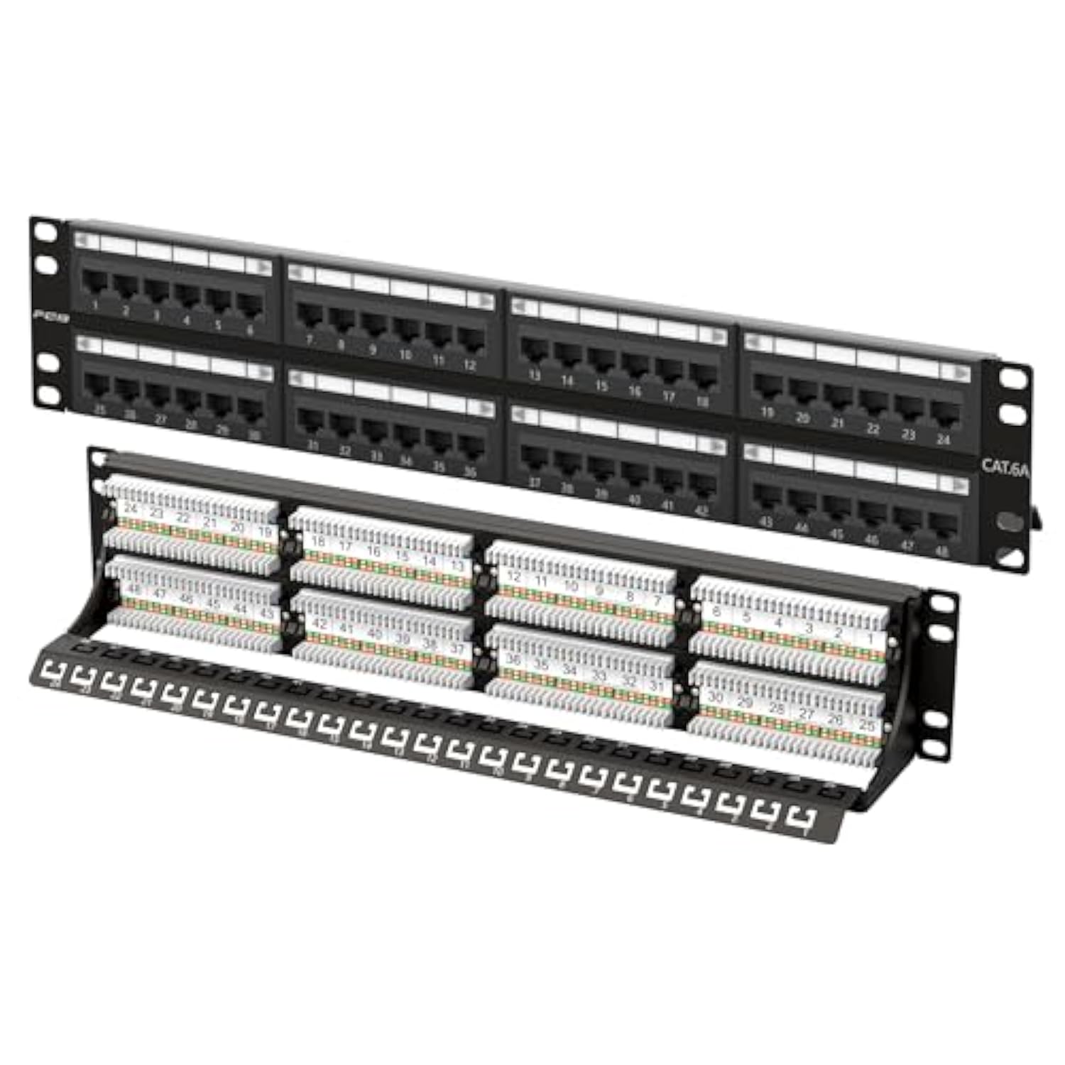 2U 48 Port Cat6A Patch Panel, 19" Rackmount Or Wall Mount Patch Panel, Network