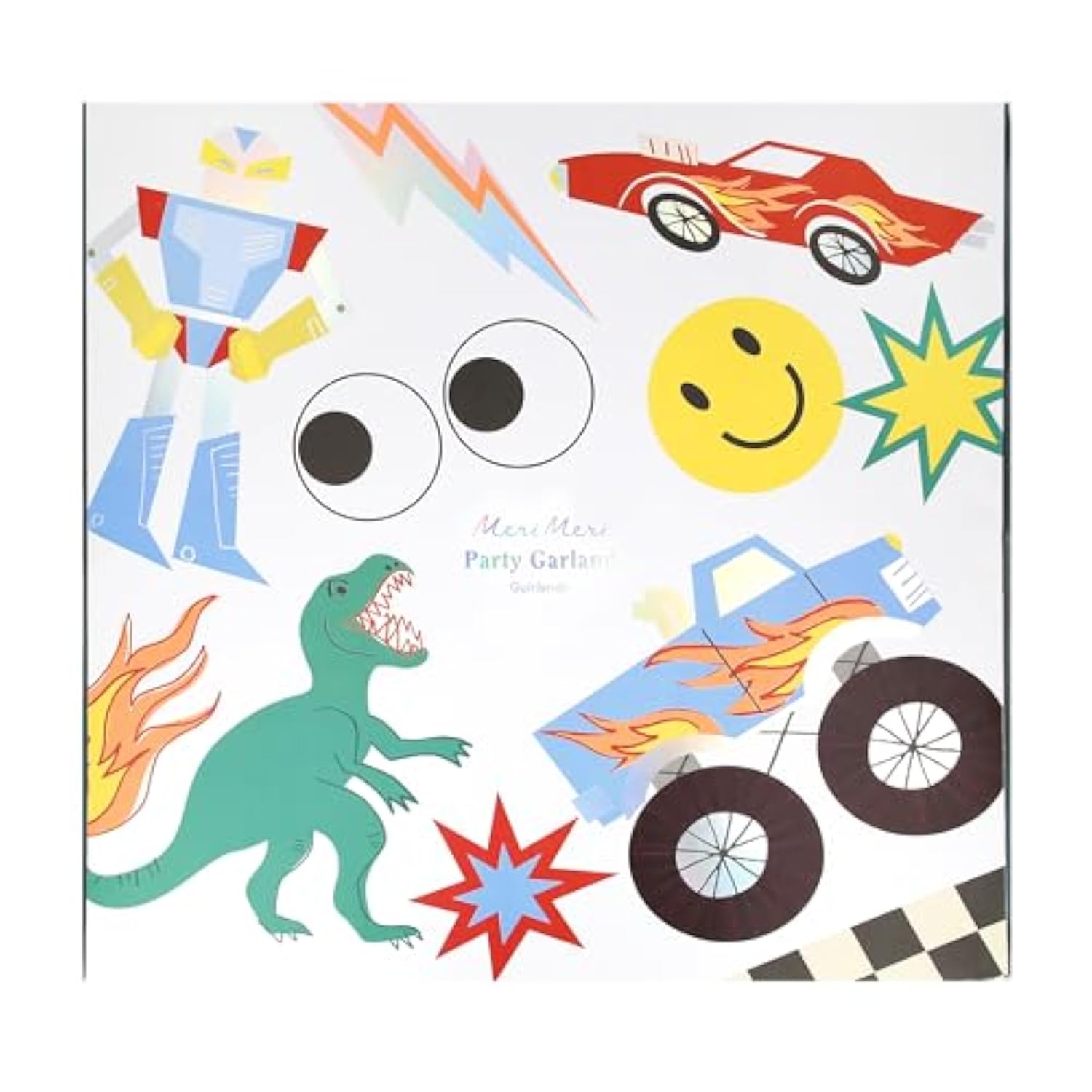 Meri Meri Toybox Icon Party Garland (Pack of 1), Reusable 80s Theme Birthday Party Decoration, 2 String Garland, Honeycomb Details, Retro Designs Paper Garland, 13.5' Including Excess Cord