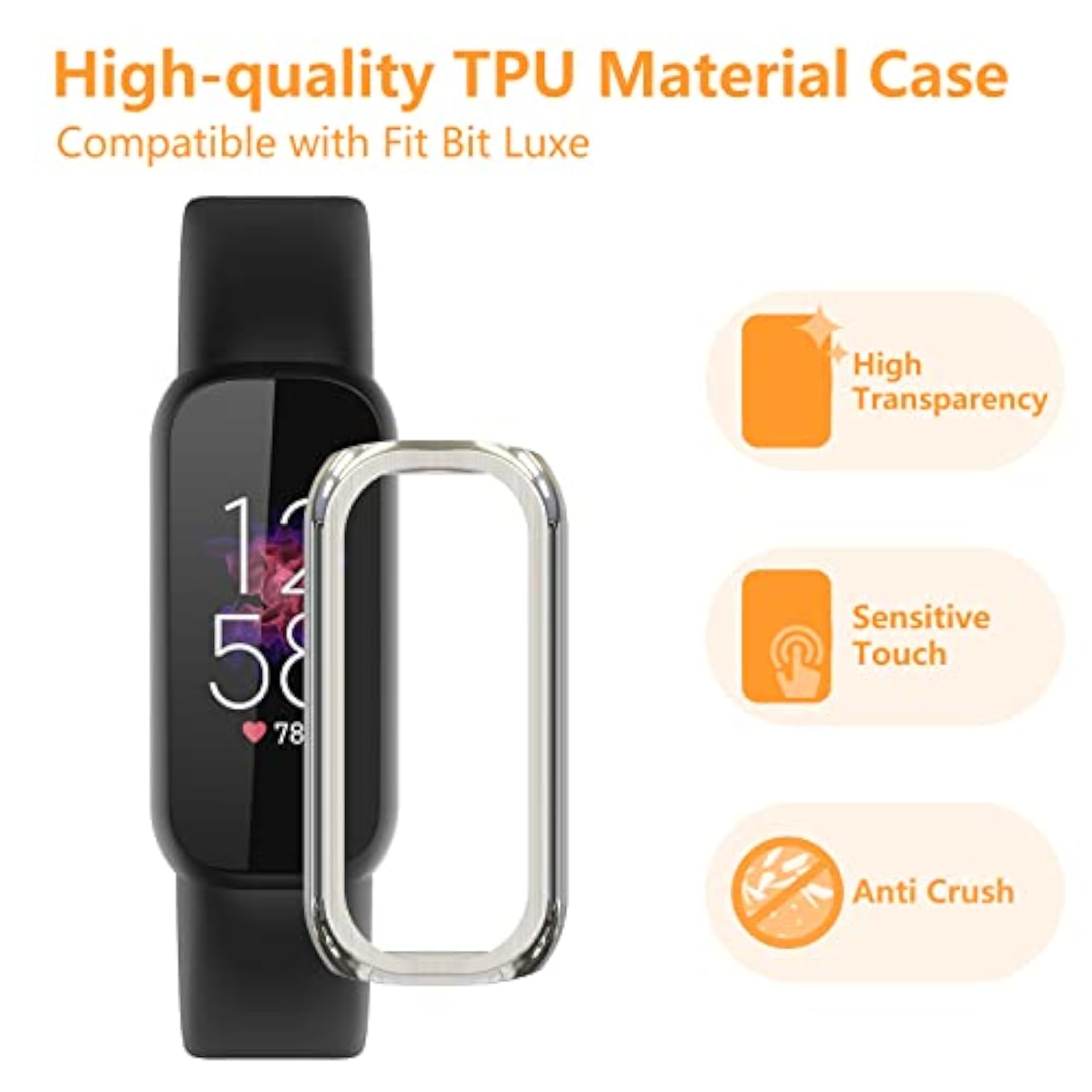 4-Pcs Screen Protectors Case Compatible With Fit Bit Luxe Smartwatch, Soft Tpu Full Protective Screen Cover Replacement With Fit Bit Luxe, Clear/Silver/Black/Rose Gold