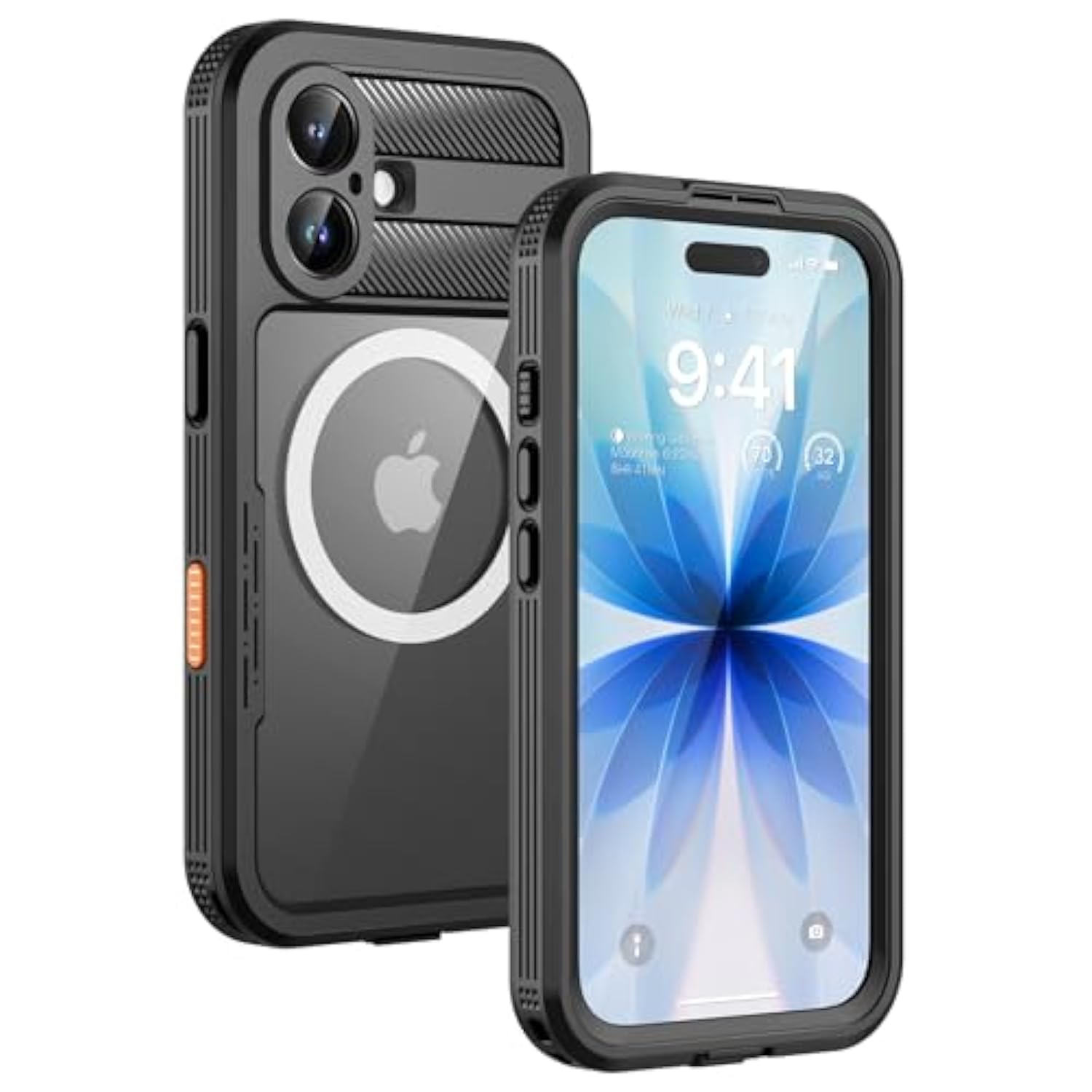 Magnetic For Iphone 17 Pro Max Case, Ip68 Waterproof Dustproof Case, [Compatible With Magsafe] [Built-In Screen Protector] Full Body Heavy Duty Rugged Phone Cover 6.9 Inch, Black/Clear