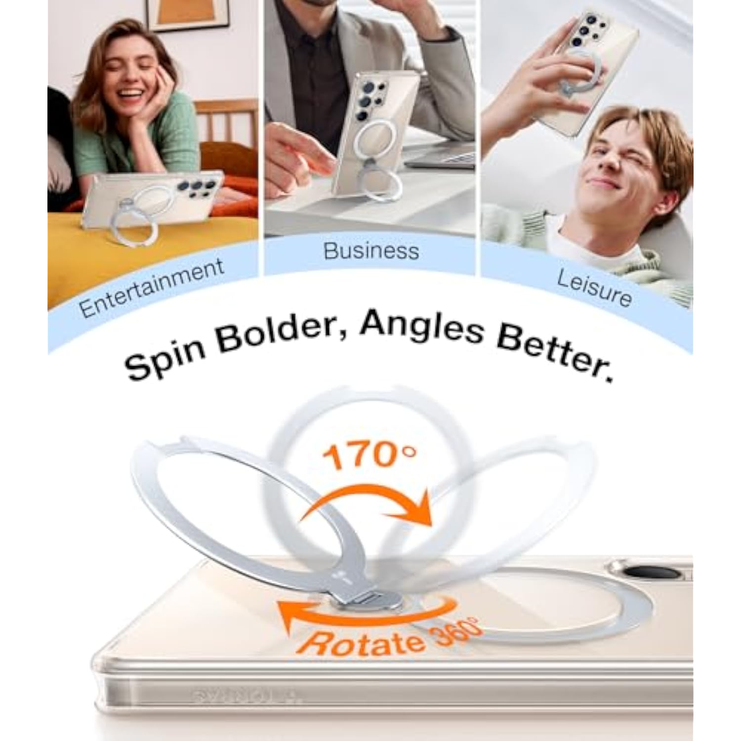 360° Spin Magnetic Stand Case for Samsung Galaxy S25 Ultra, MagSafe, Clear