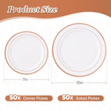 100Pcs Rose Gold Plastic Plates, Disposable Plates With 50Pcs 10" Dinner Plates & 50Pcs 7" Dessert Plates For 50 Guests, Plastic Party Plates For Wedding, Birthday, Rose Gold