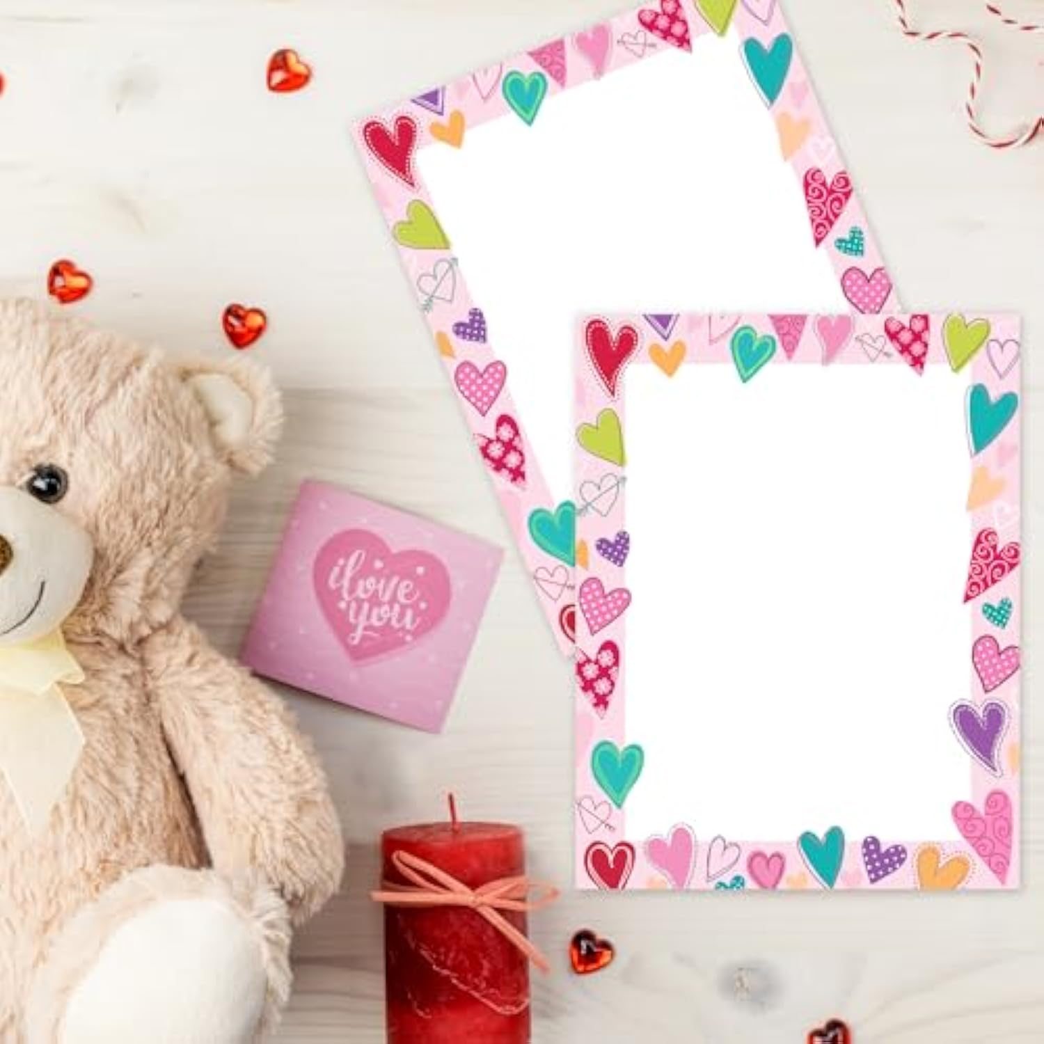 60Pcs Valentine Stationery Paper Love Heart Border Letterhead Decor Letter Writing Paper For Notes Greeting Cards Wedding Anniversary Invitation Office School Printing, 8.5 X 11 Inch