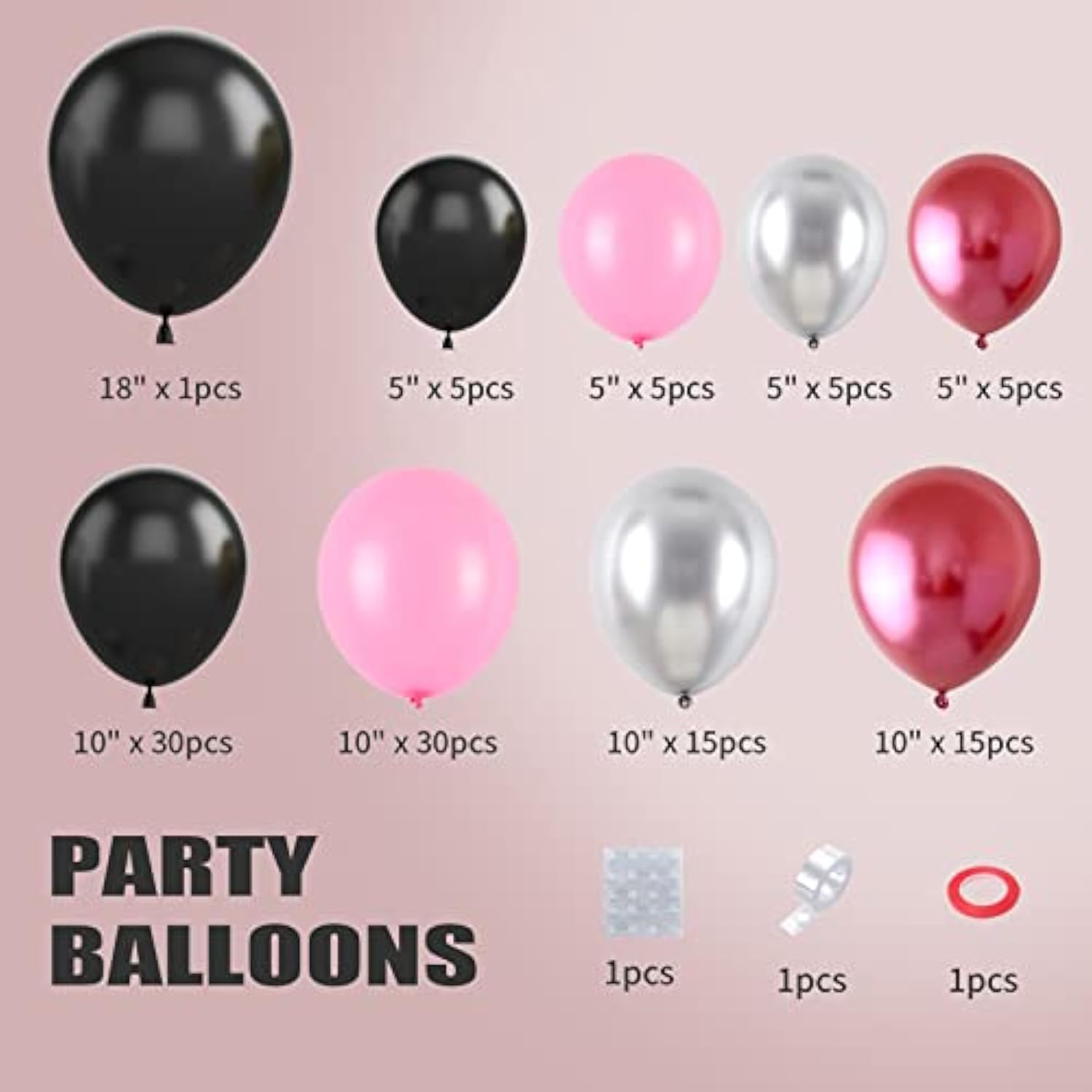 Pink Black Balloon Arch Kit, Pink Black Silver Balloon Garland Kit, Pi