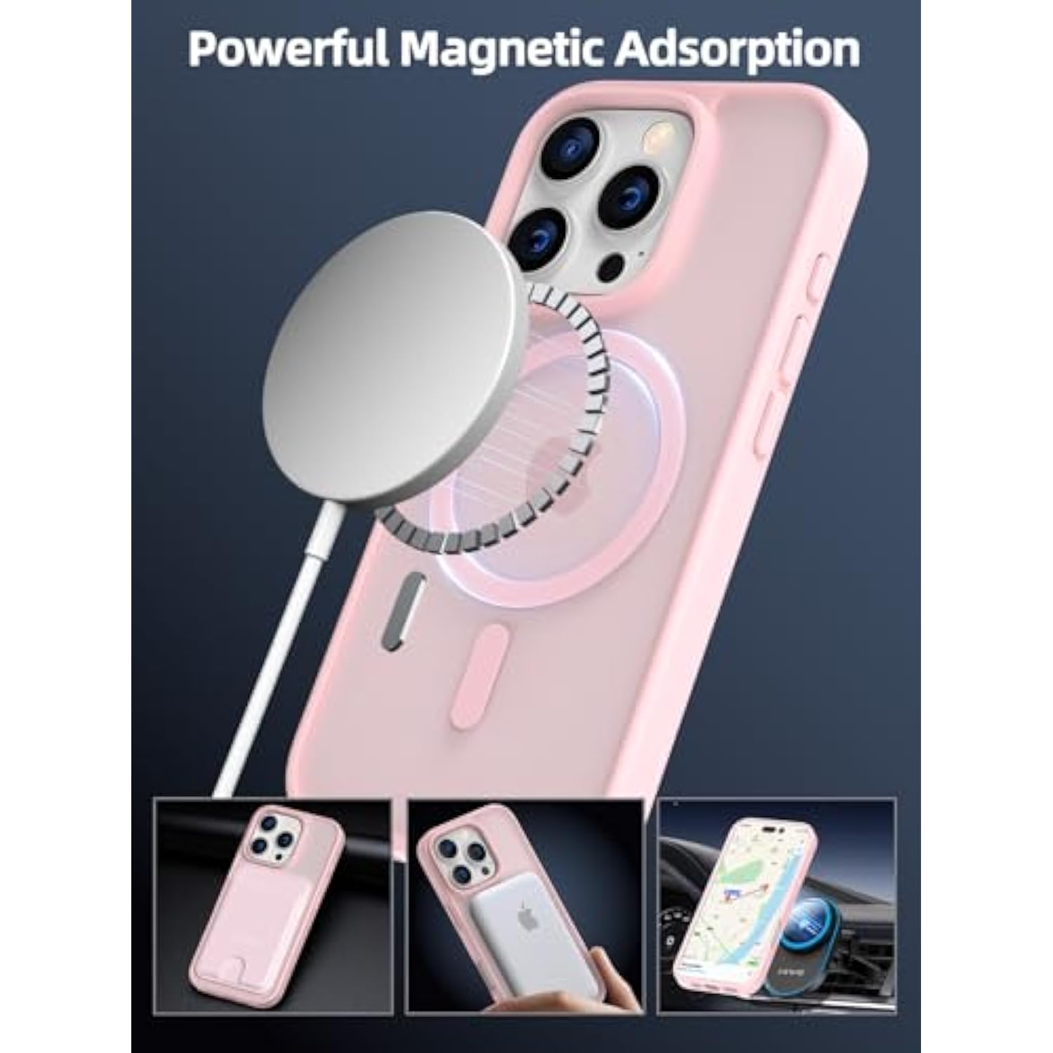 Mag-Safe Case For Iphone 16 Pro With Magnetic Wallet Card Holder, Mag-Safe Phone Case With Magnetic Wallet Fit 4 Cards, Shockproof Slim Case For Iphone 16 Pro 6.3 Inch, Pink