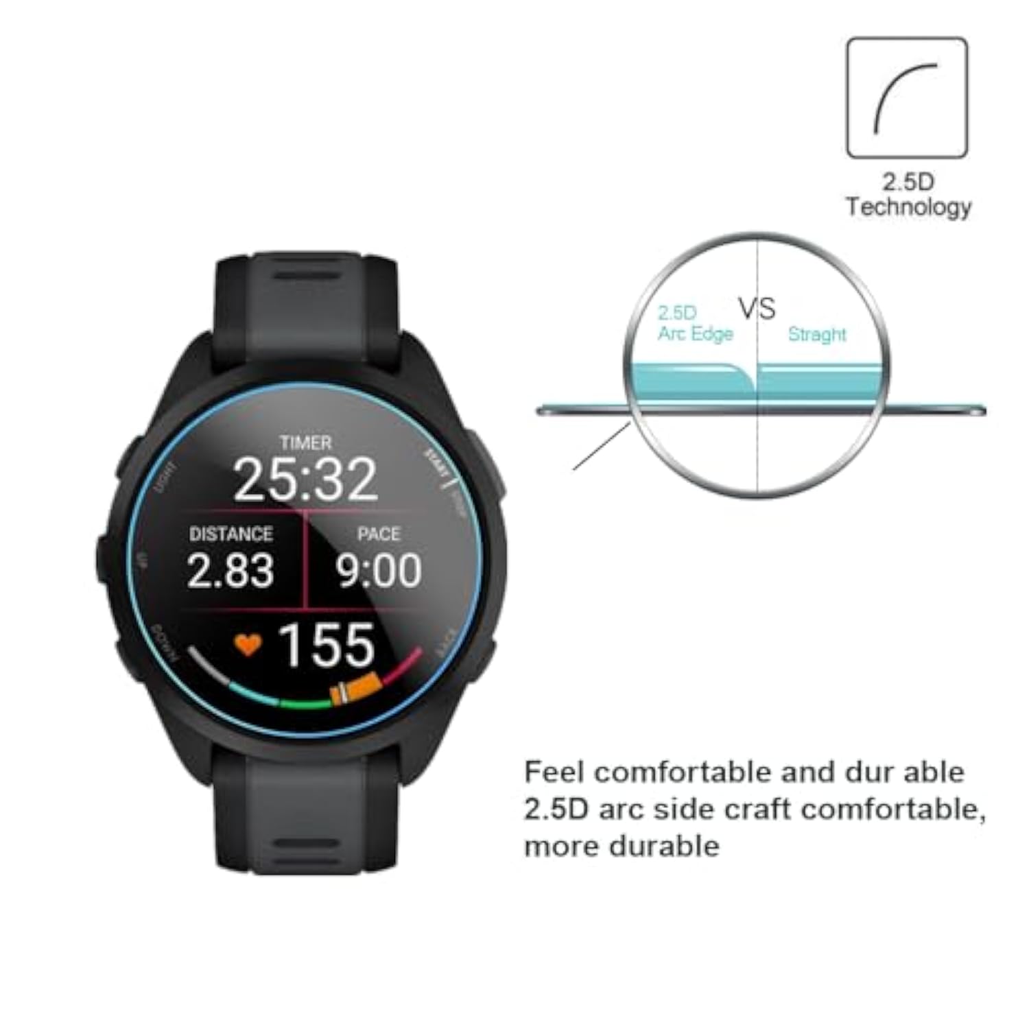 Screen Protector Compatible For Garmin Forerunner 165 Smartwatch,9H Tempered Glass Protective Film Compatible For Forerunner 165 Smartwatch (3Pcs), Transparent
