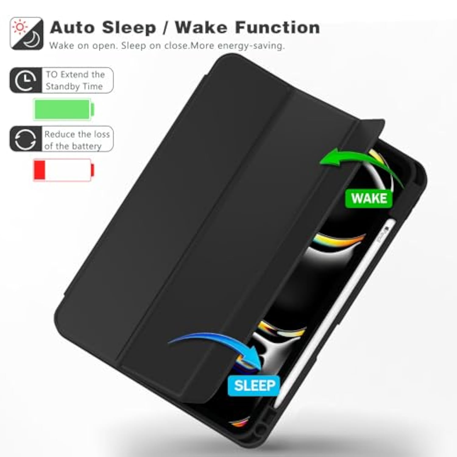 2024 Pro 11 Inch Case M4 (5Th Gen), Smart Case With Pencil Holder, Support Pencil Pro, Touch Id & Auto Wake/Sleep (Black)