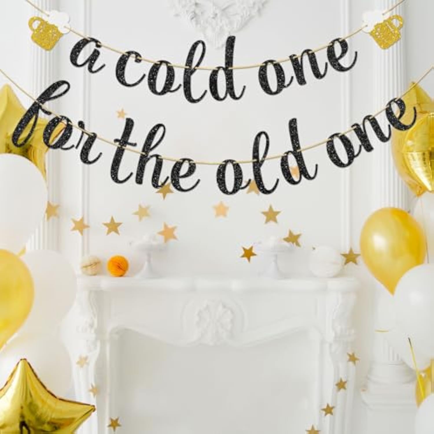 A Cold One For The Old One Banner/Beer Theme Birthday Party Decoration Banner For Men Women/Funny 30Th 40Th 50Th 60Th 70Th 80Th Birthday Party Decoration Supplies/Black Glitter