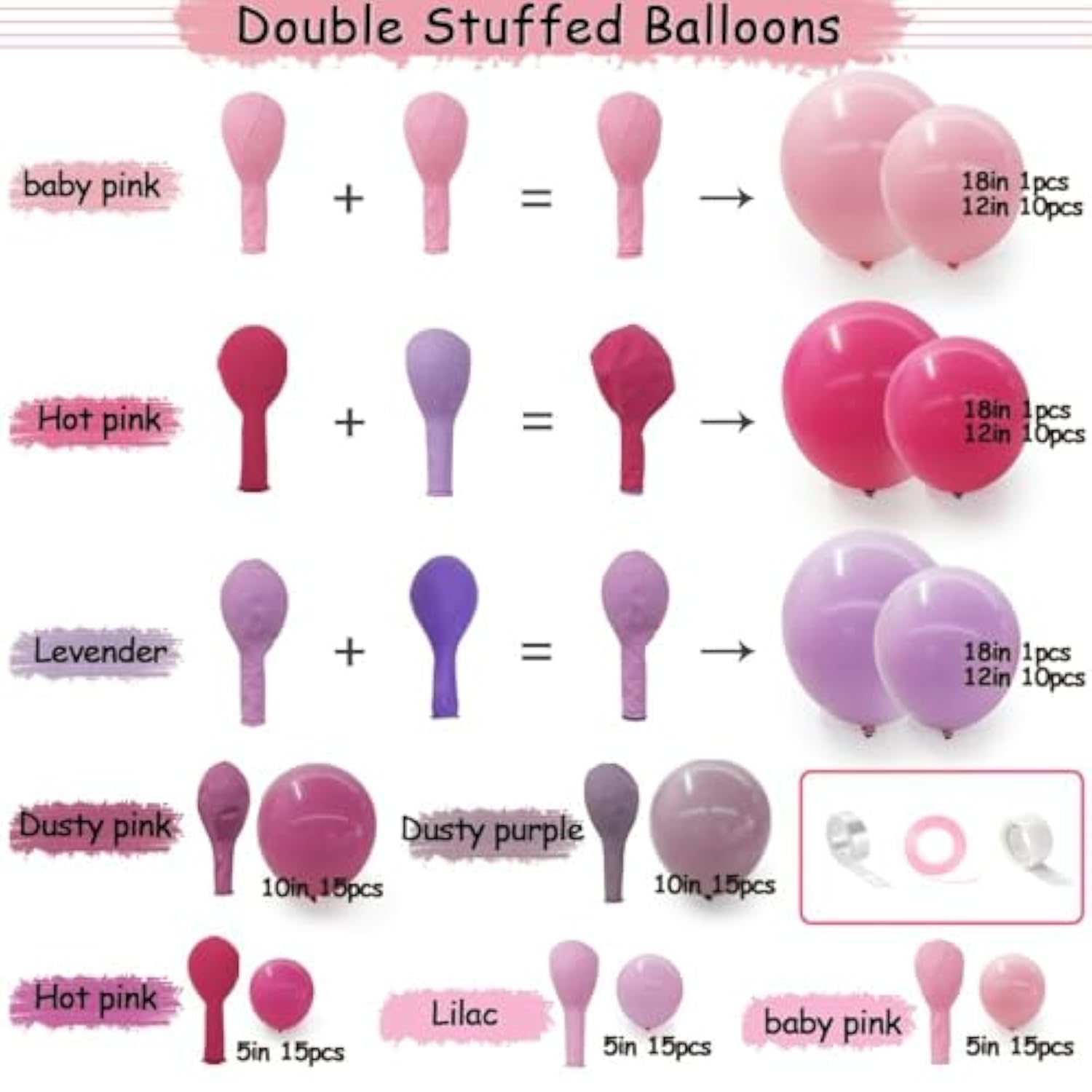 Purple Pink Balloon Garland Double Stuffed Lavender Lilac Balloons Different Sizes Pastel Balloons Hot Pink Lavender Balloon Arch Kit For Baby Shower Butterfly Birthday Wedding Fairy Party Decor