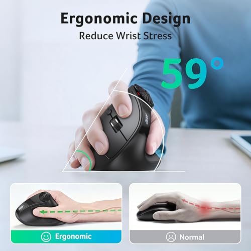 Ergonomic Mouse Wireless With Side Scroll Wheel, Bluetooth Mouse For Laptop(Bt5.2+2.4Ghz), Office Vertical Computer Mice, Small To Medium Sized Hands Ergo Mice, 8 Buttons For Pc And Desktop
