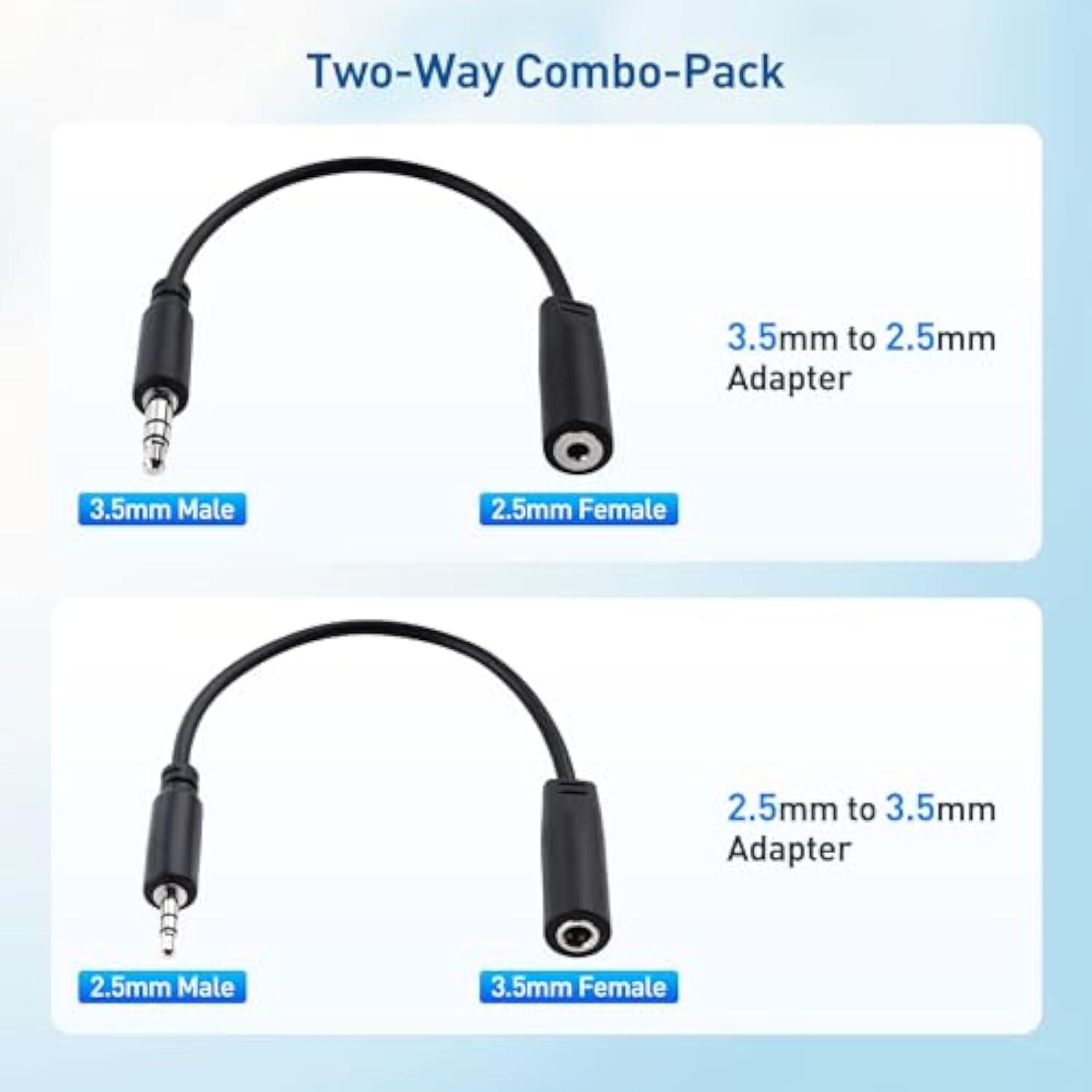 Cable Matters Combo-Pack TRS 2.5 mm and 3.5 mm Headphone Adapter Kit (2.5mm to 3.5mm Adapter and 3.5mm to 2.5mm Adapter) in Black - 4 Inches
