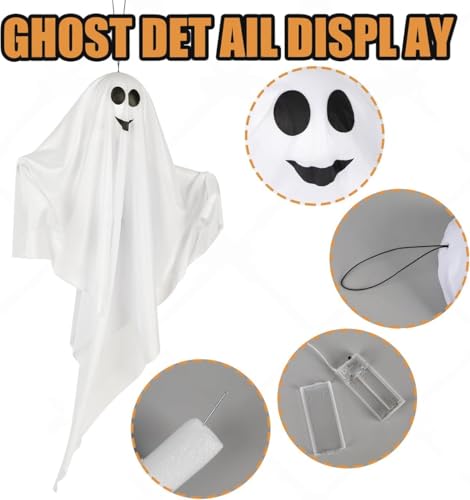 Kiddokids 4 Pack Halloween Hanging Ghosts, 27.5 Inch with Light Up Ghost Kit for Indoor Outside Ornaments, Spooky Yard Tree Halloween Decorations Outdoor, Party Décor