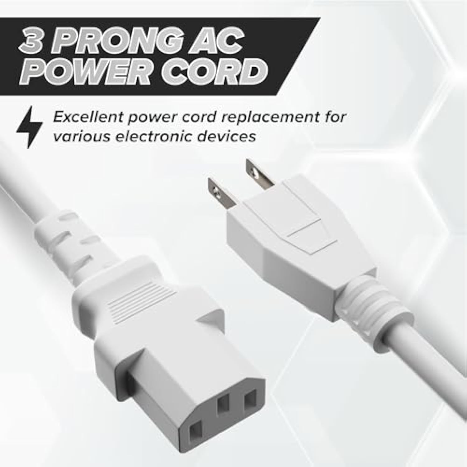 THE CIMPLE CO 10 Feet - 3 Prong AC Power Cable for Computer, Medical, Server, & Desktop - 10 ft Three Prong Power Supply Cord - C13 Power Cord - NEMA 5-15P to C13 / IEC 320-10 Foot (3 Meter), White