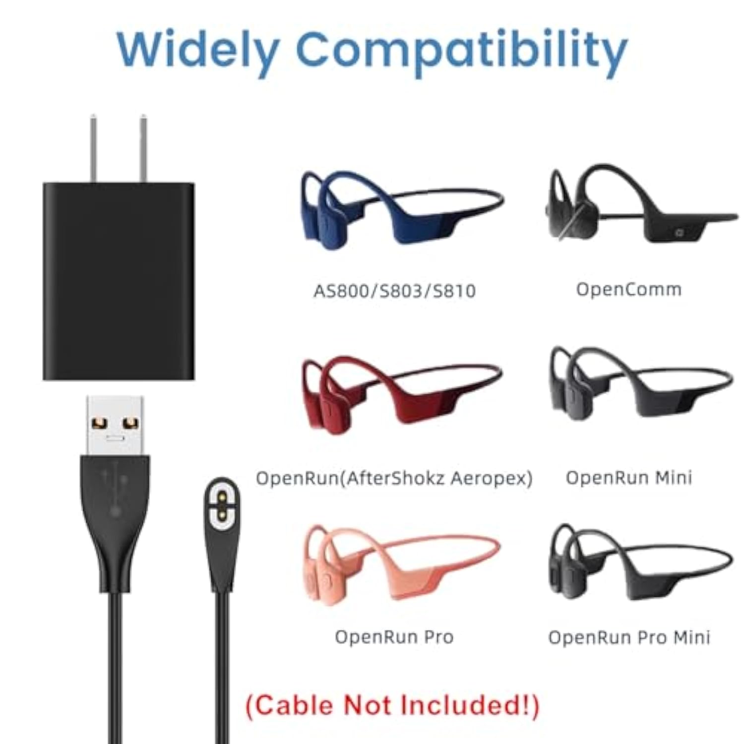 Charger For Shokz Bone Conduction Headphones - 2-Pack 5V 2A Usb Wall Charging Adapter For Aftershokz Headsets, Black