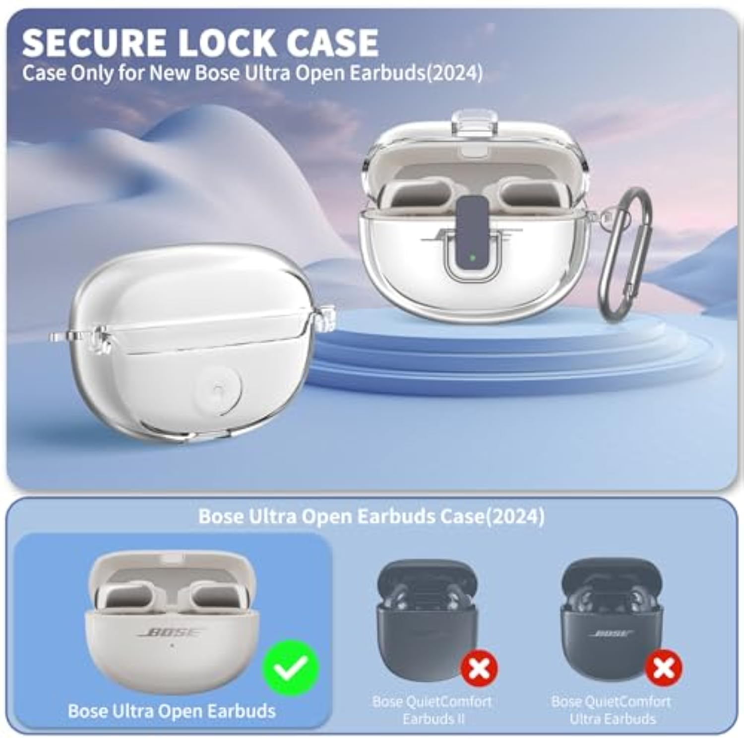 [Secure Lock] For Bose Ultra Open Earbuds Case(2024), Clear Tpu Shockproof Protective Cover For Bose Open Ear Wireless Earbuds Accessories With Cleaning Kit& Keychain (Clear)