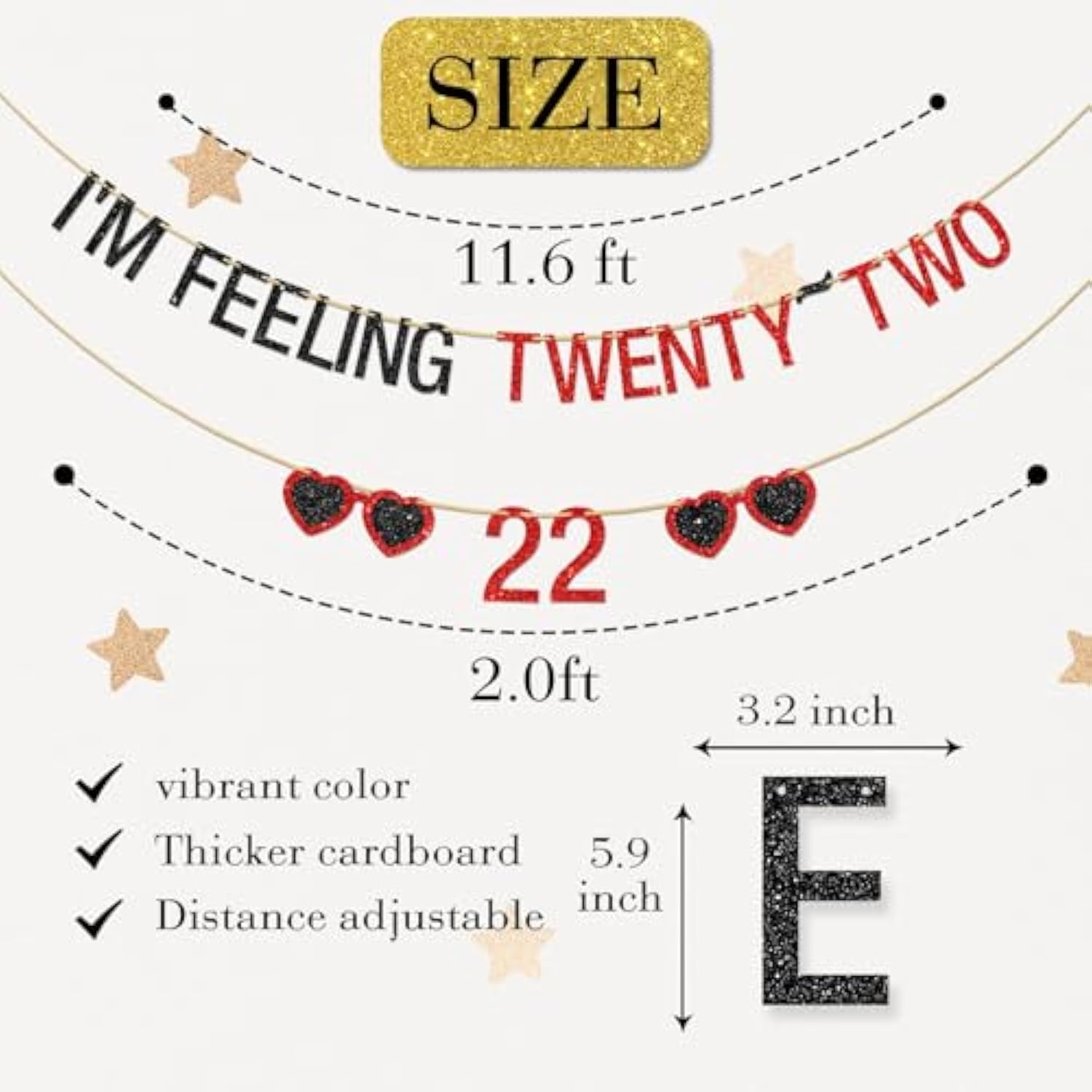 Black/Red Glitter "I'M Feeling Twenty-Two" Banner Funny 22nd Birthday/Taylor Theme