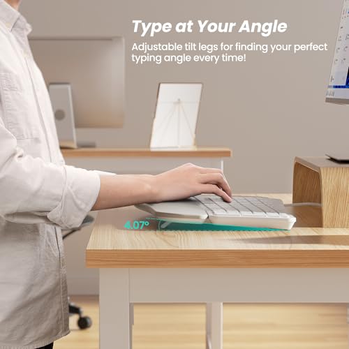 Rt05C Wired Ergonomic Keyboard, Split Keyboard With Cushioned Wrist Rest, Adjustable Tilt Legs, Plug And Play, Usb Corded, Compatible With Windows/Mac-White