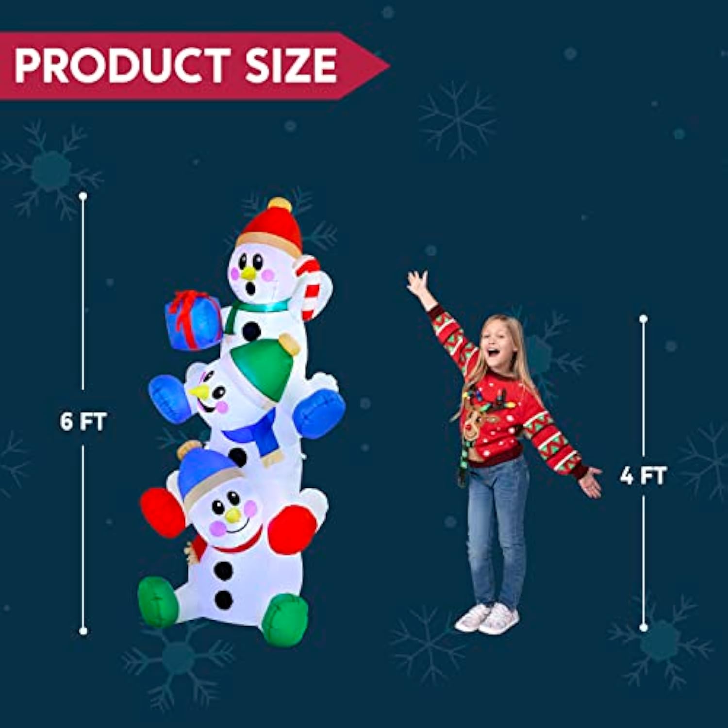 6 Ft Christmas Inflatable Decoration Stacked Snowman With Build-In Leds Blow Up Inflatables For Xmas Party, Home Indoor