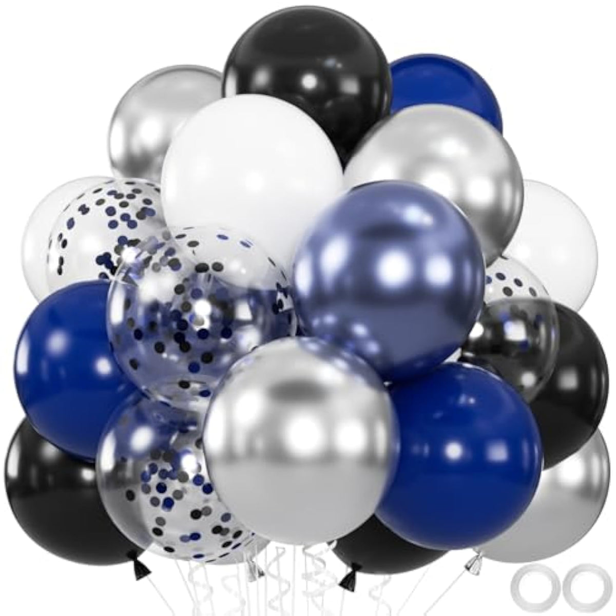 60Pcs Navy Blue & Black Balloons - Metallic & Confetti for Graduation Party