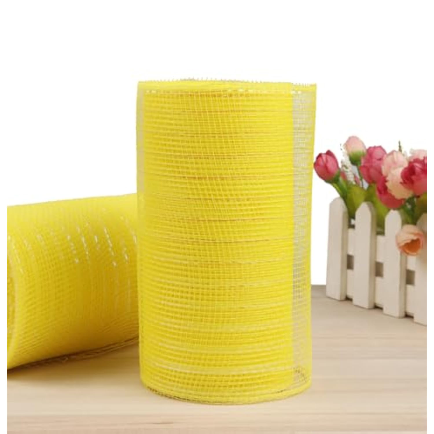 2 Pack 6 Inch Metallic Poly Mesh Ribbon (Total 20 Yards,Candy Yellow)