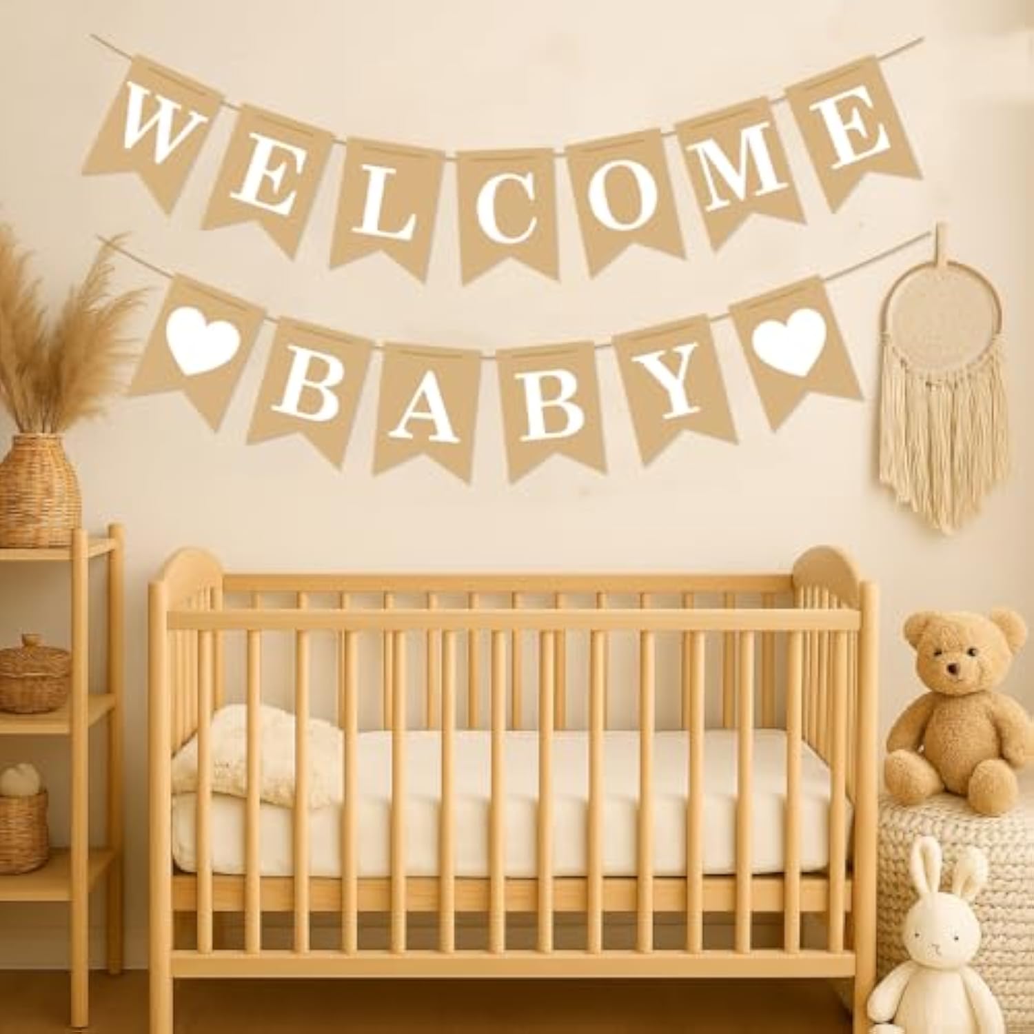Welcome Baby Banner – Rustic Baby Shower Decorations, Gender Neutral Baby Shower Decor, Pre-Strung Shower Sign, Baby Boy Banner For Party Wall Backdrop