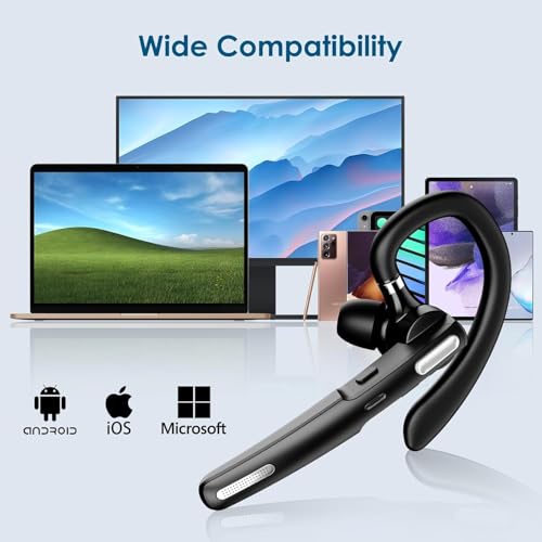 Bluetooth Headset, Wireless Bluetooth Earpiece V5.3 Hands-Free Earphones with Built-in Mic for Cell Phone/PC Tablet/Laptop Computer, Headphones for