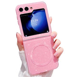 For Samsung Galaxy Z Flip 5 Magnetic Neon Phone Case[Compatible With Magsafe],Cute Bling Glitter Thin Slim Shockproof Sparkly Cover For Women Girl For Samsung Flip 5 5G-Pink