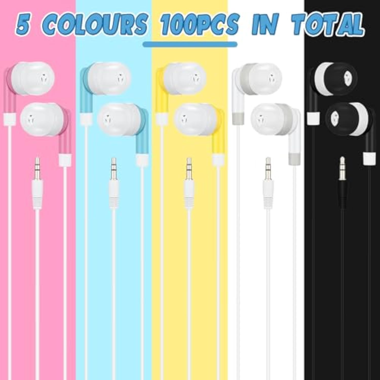 100 Packs Bulk Earbuds Headphones Earphones Kids Colorful In Ear Earbuds Class
