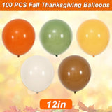 100pcs Fall Thanksgiving Balloons Orange Yellow Green Brown with Ribbons for Autumn Party