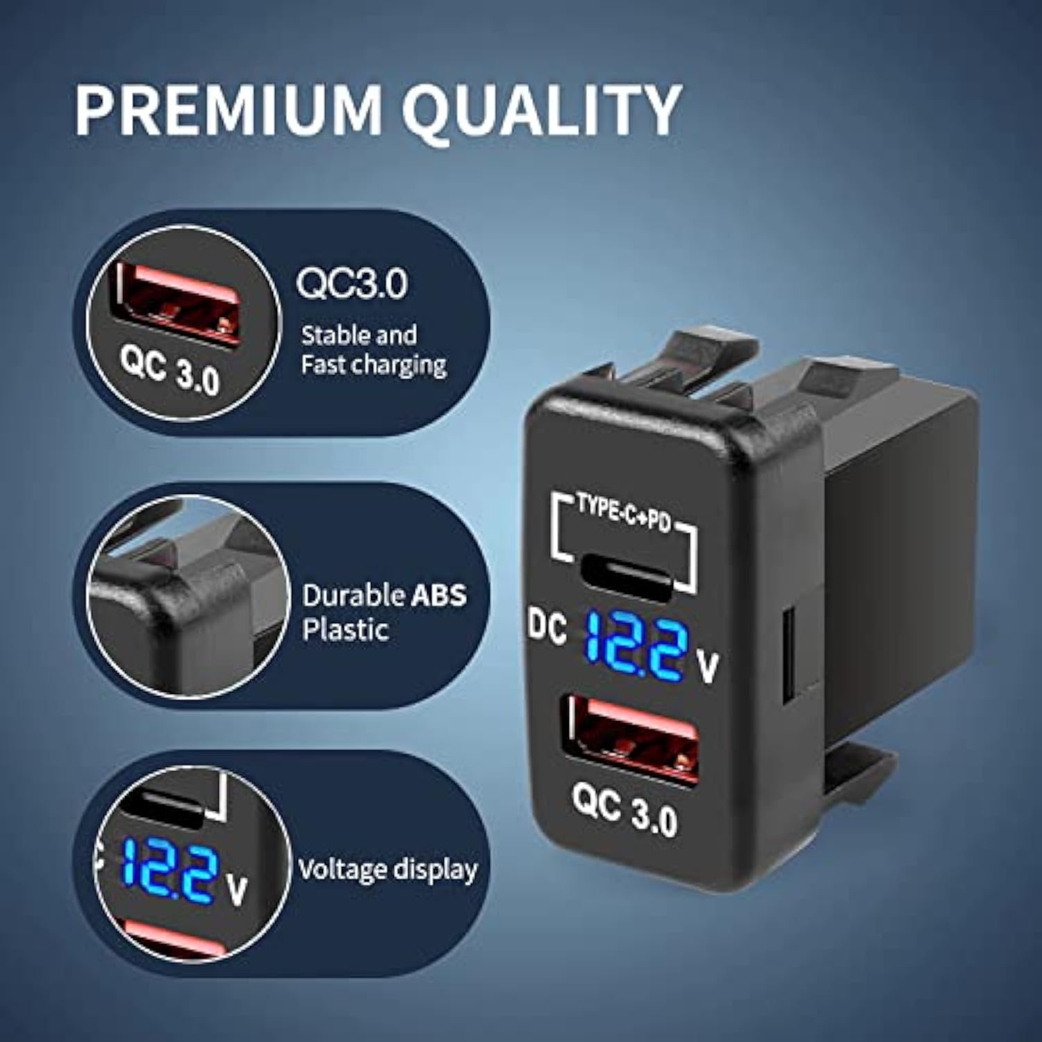 Quick Charge 3.0 & Pd Usb C Dual Usb Port Charger Socket Power Adapter For Toyota