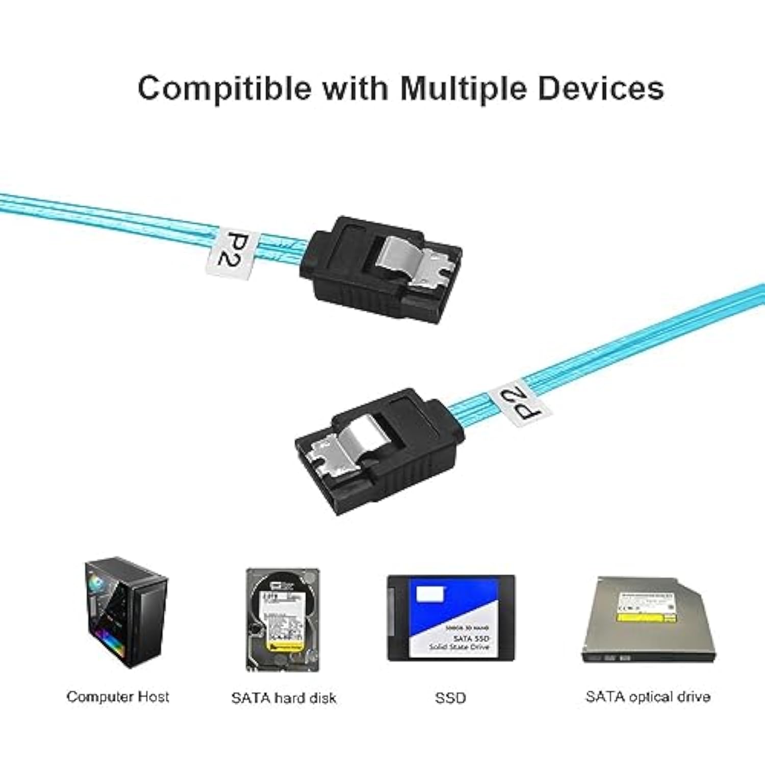 Sata-Iii Cable:24 Inches,3 Pack Sata 6Gbps Cables Flexible Sata Cable 2Ft,Stra